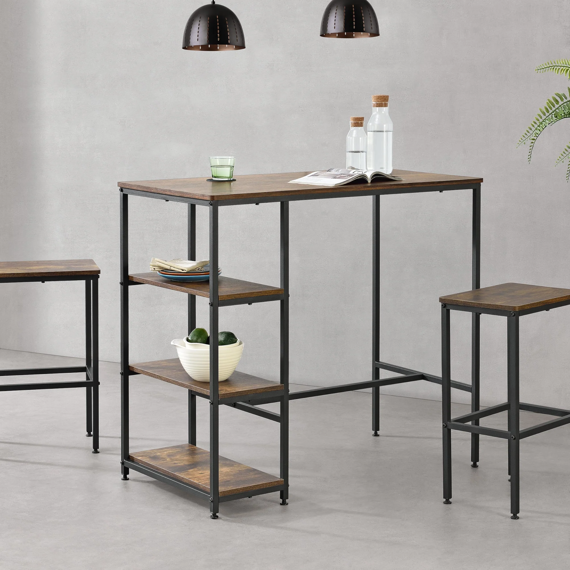 Bartafel Växjö met 3 planken 109x60x100 cm zwart houtkleurig - Image 2