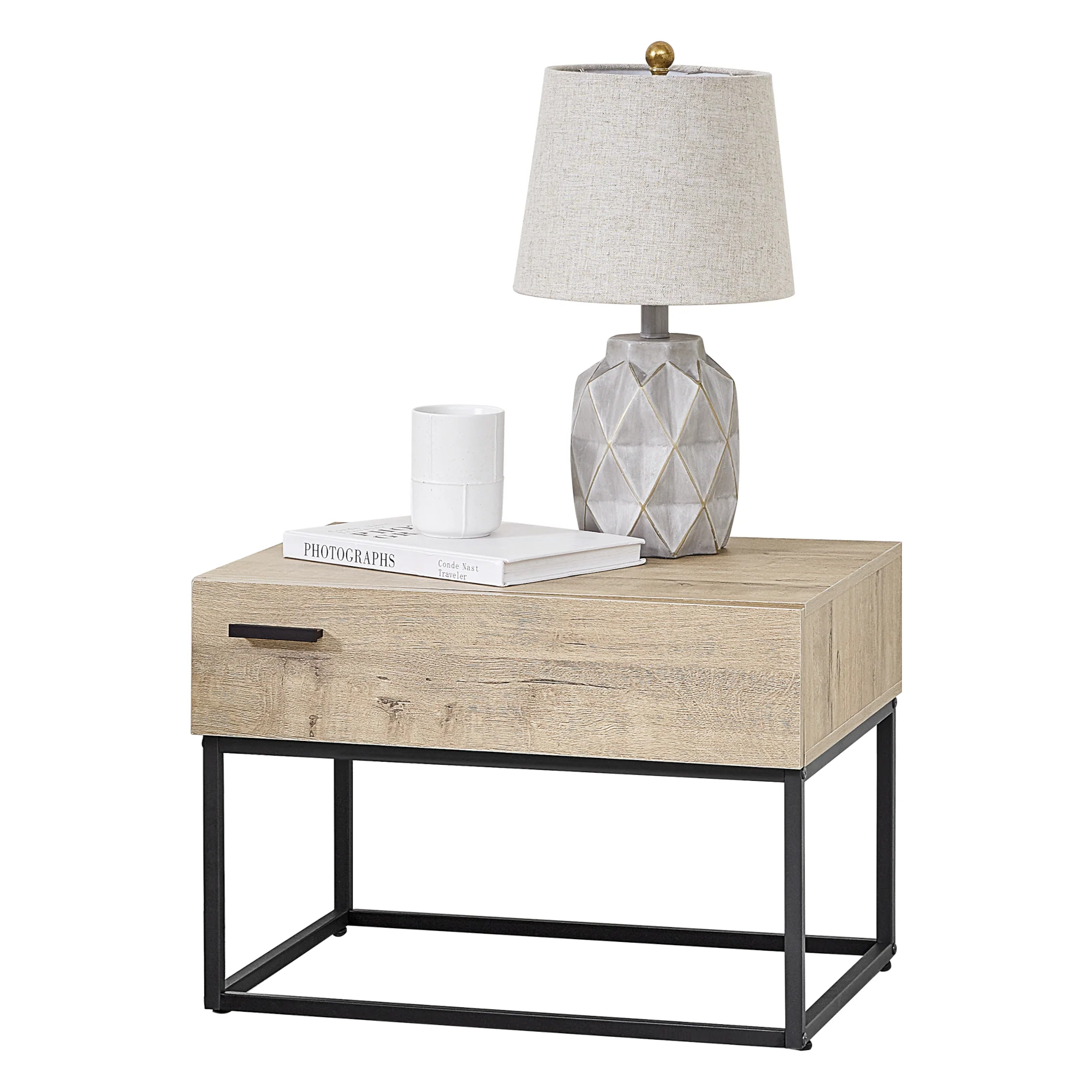 Bijzettafel Hylte 1 of 2 stuks met lade 39x55x40 cm zwart en eikenkleurig [en.casa] - Image 3