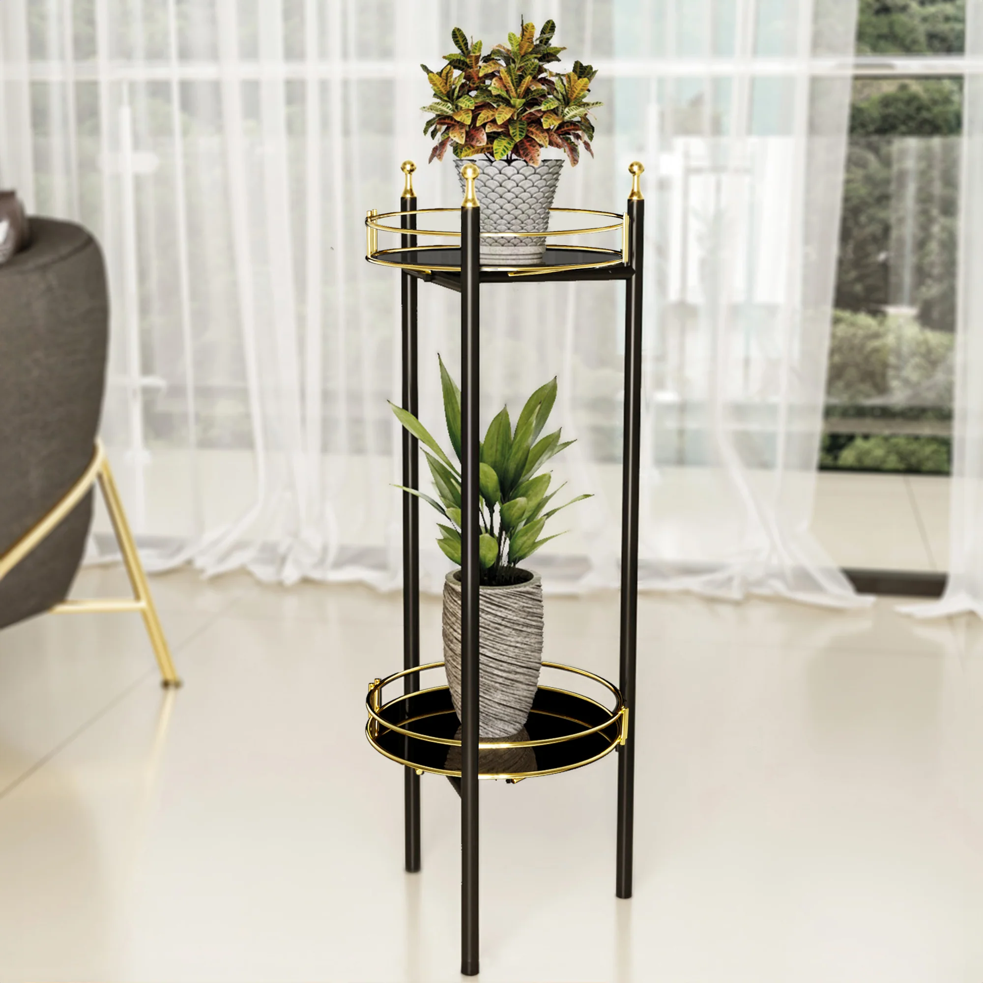 [en.casa] Plantenstandaard Oulainen 79x28x28 cm zwart en goudkleurig 