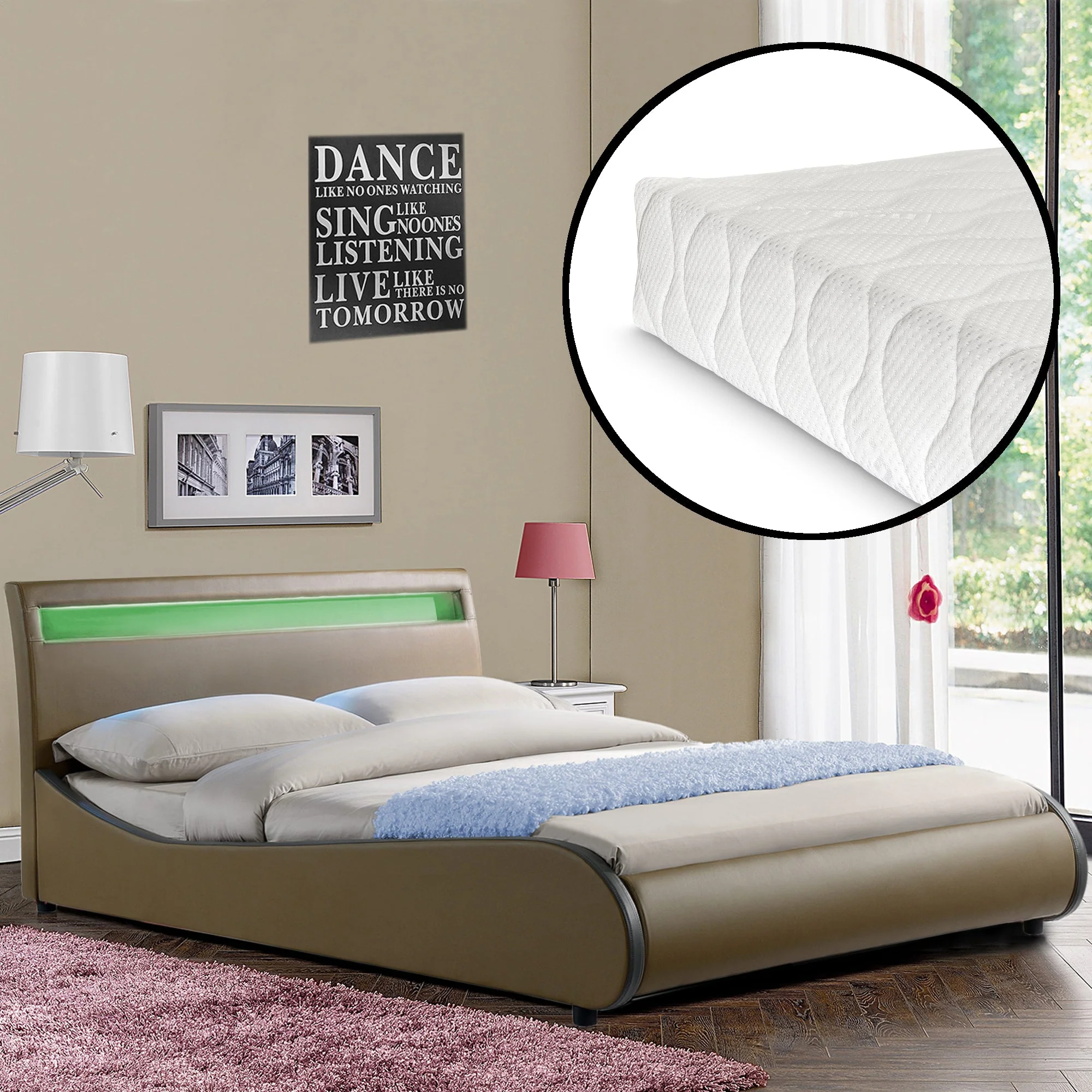 Bed Valencia met LED-verlichting incl. matras en lattenbodem - verschillende maten en kleuren - Image 23