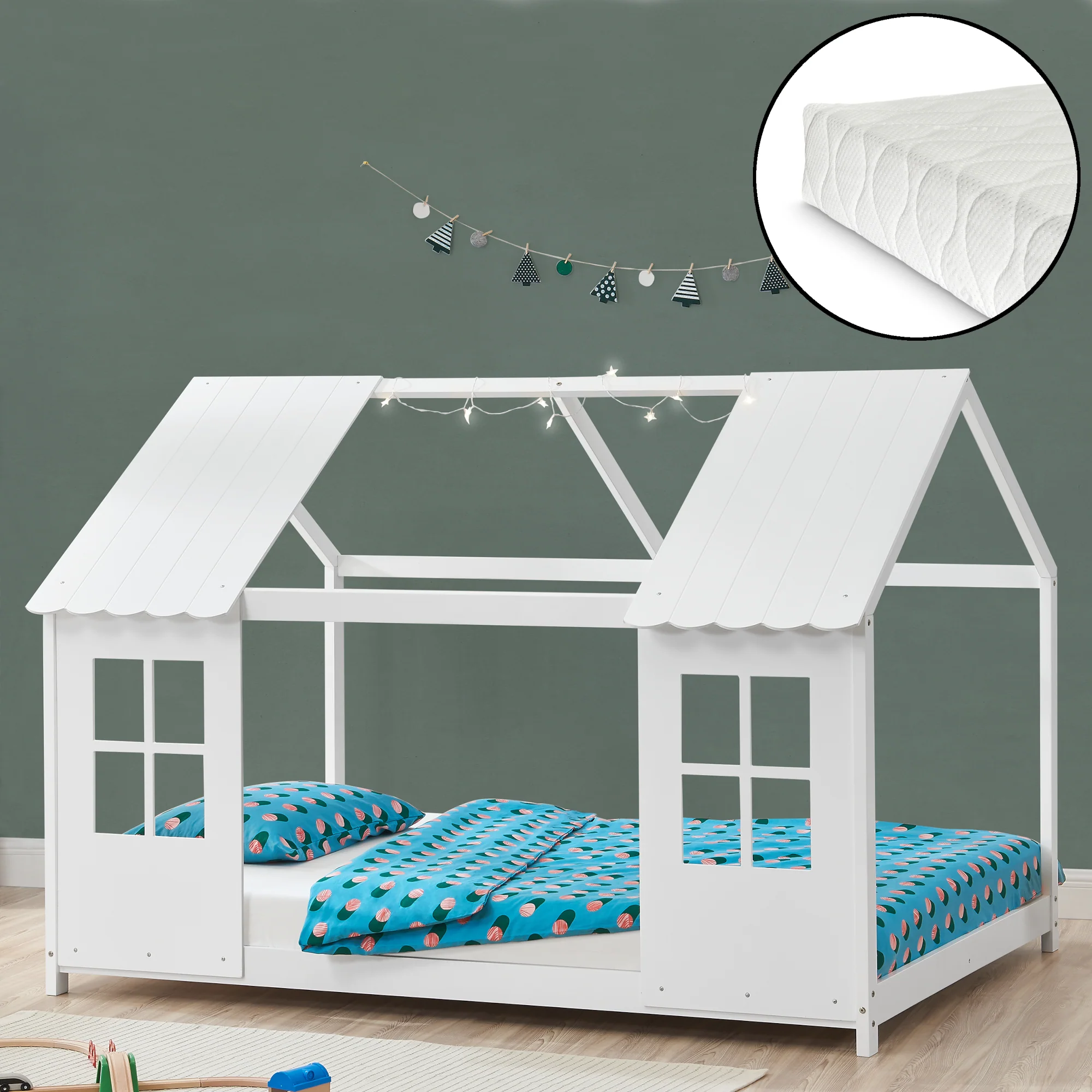 Kinderbed Tostedt huisbed met bedbodem en matras [en.casa] [neu.haus] - Image 11