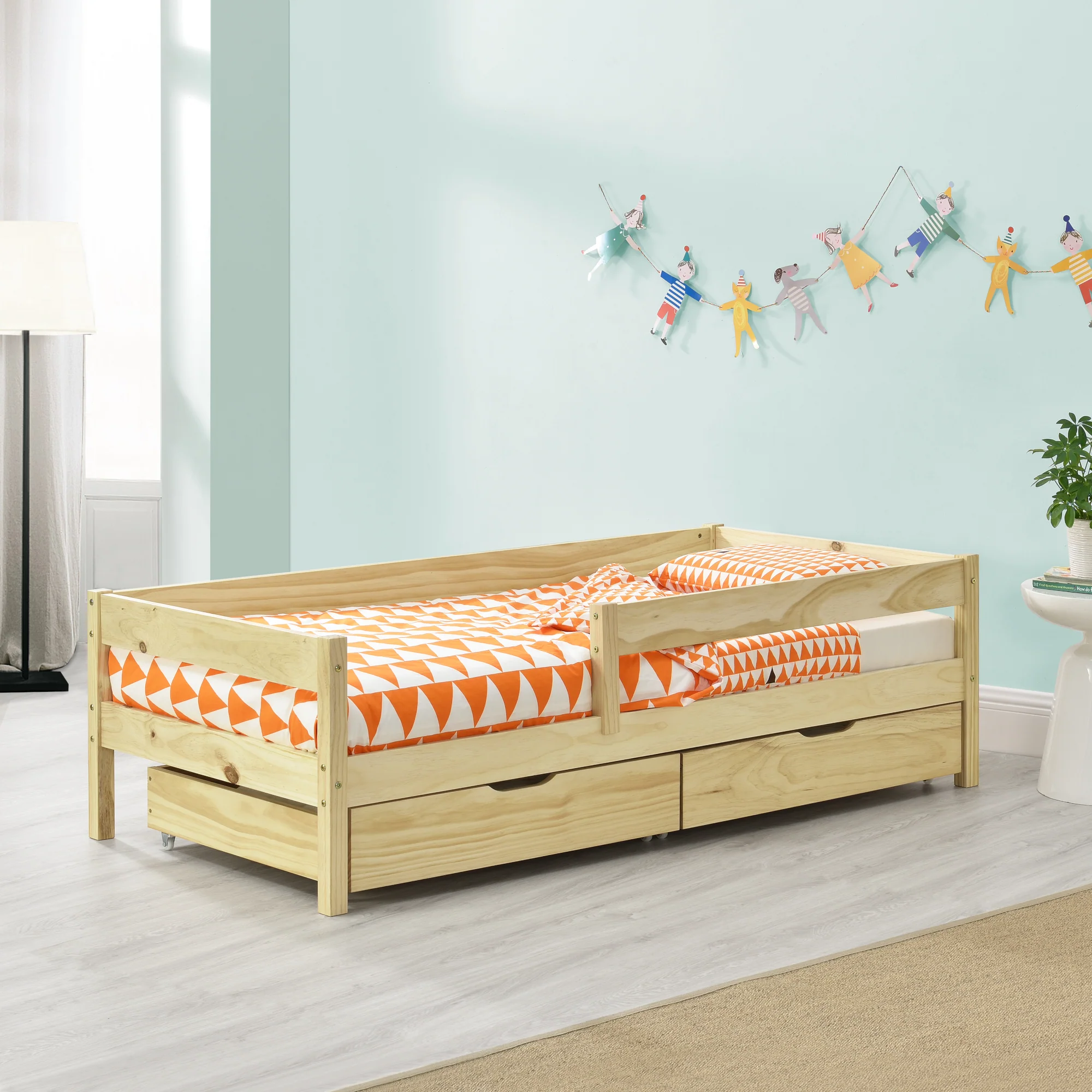 Kinderbed Borgarnes met uitvalbeveiliging en 2 lades - verschillende kleuren en maten - Image 2