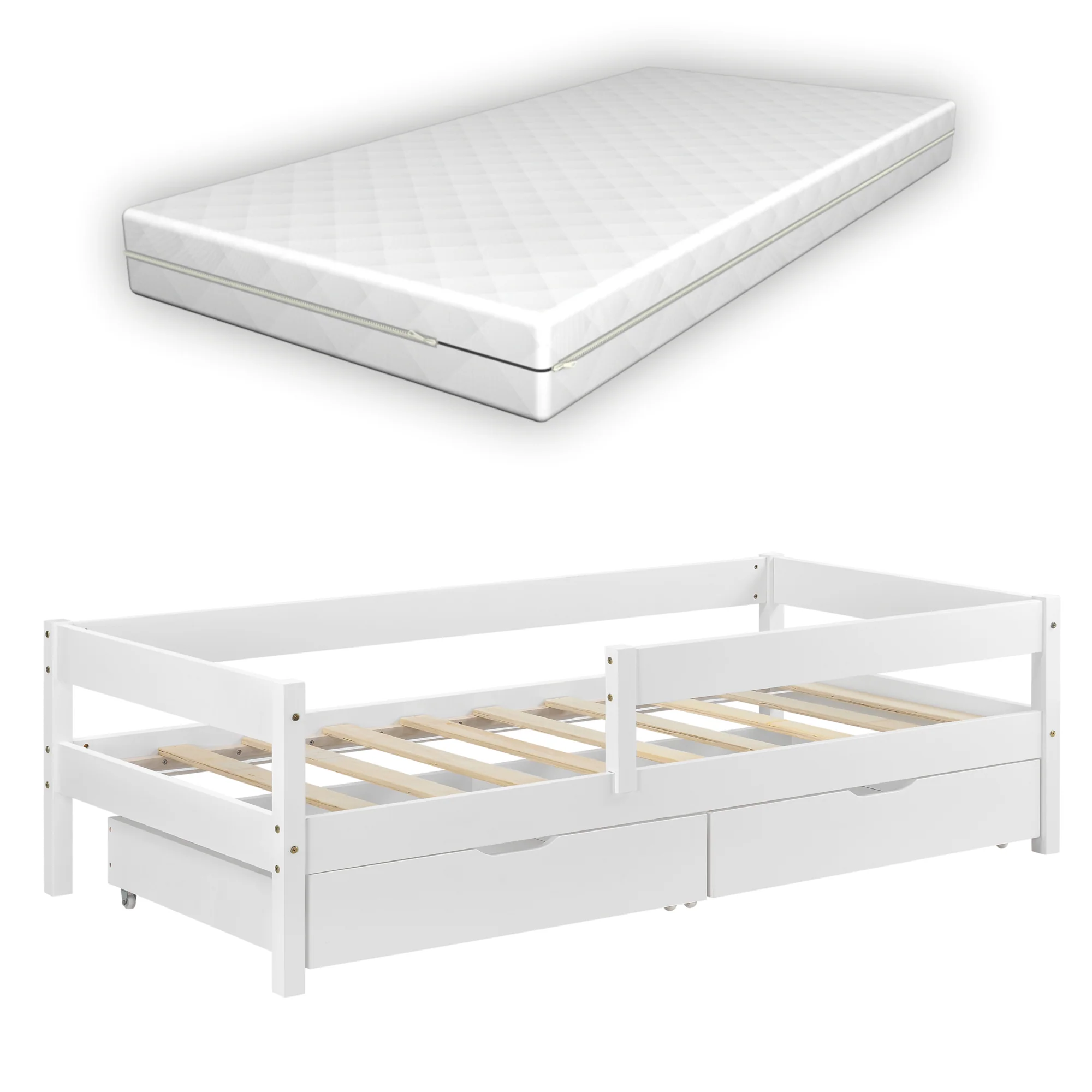 Kinderbed Borgarnes met uitvalbeveiliging matras en 2 lades - verschillende kleuren en maten - Image 5