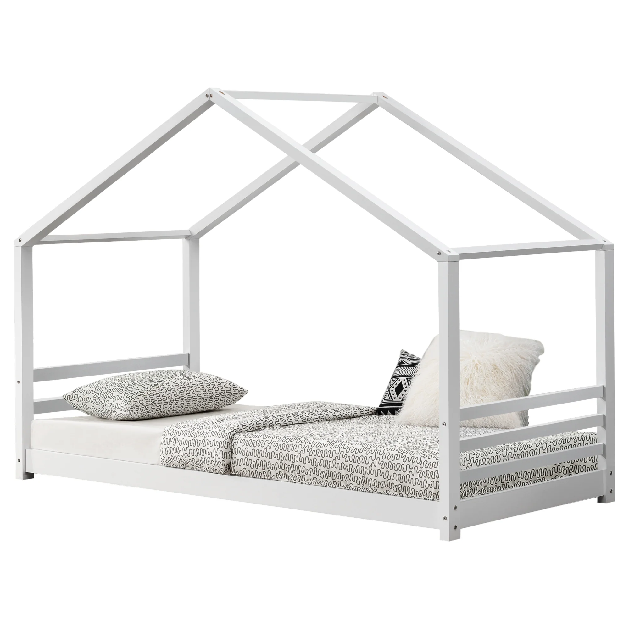 Kinderbed met bedbodem grenen huisbed 90x200 cm wit - Image 2
