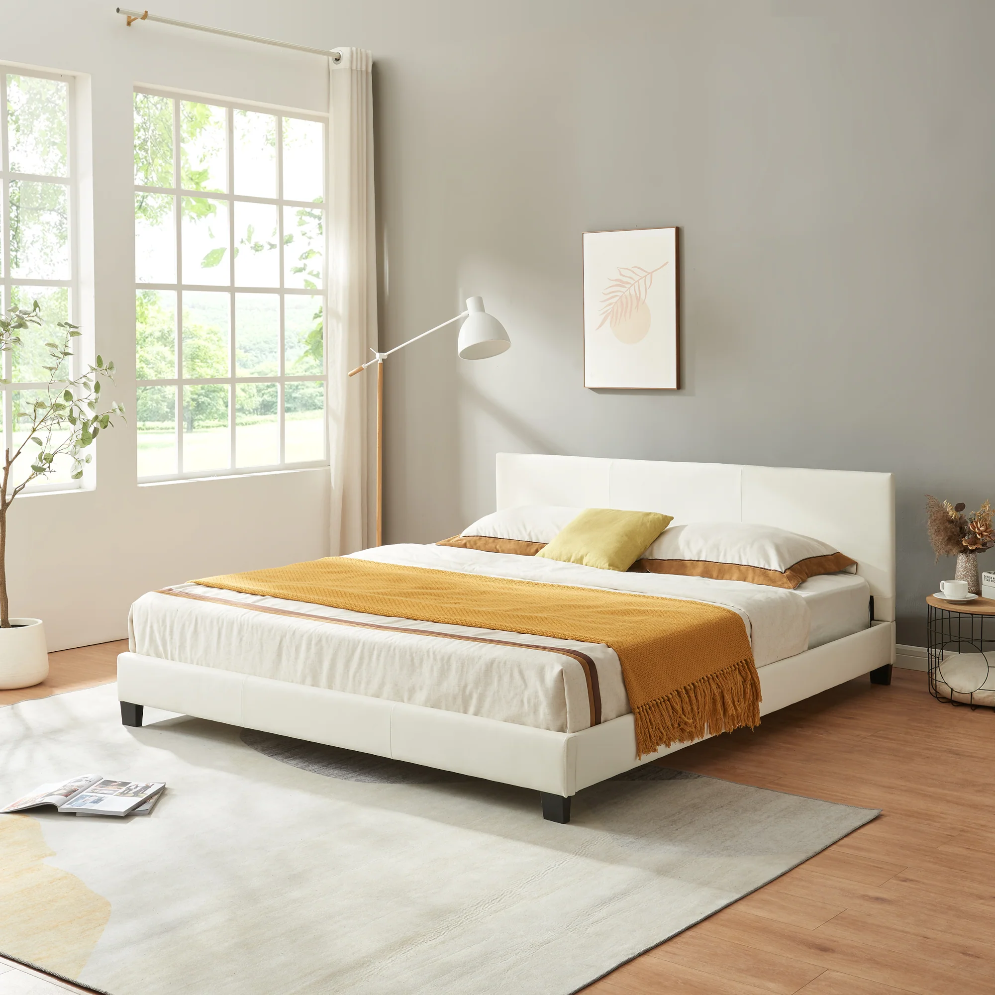 Bedframe Aron met bedbodem kunstleer 160x200 cm wit