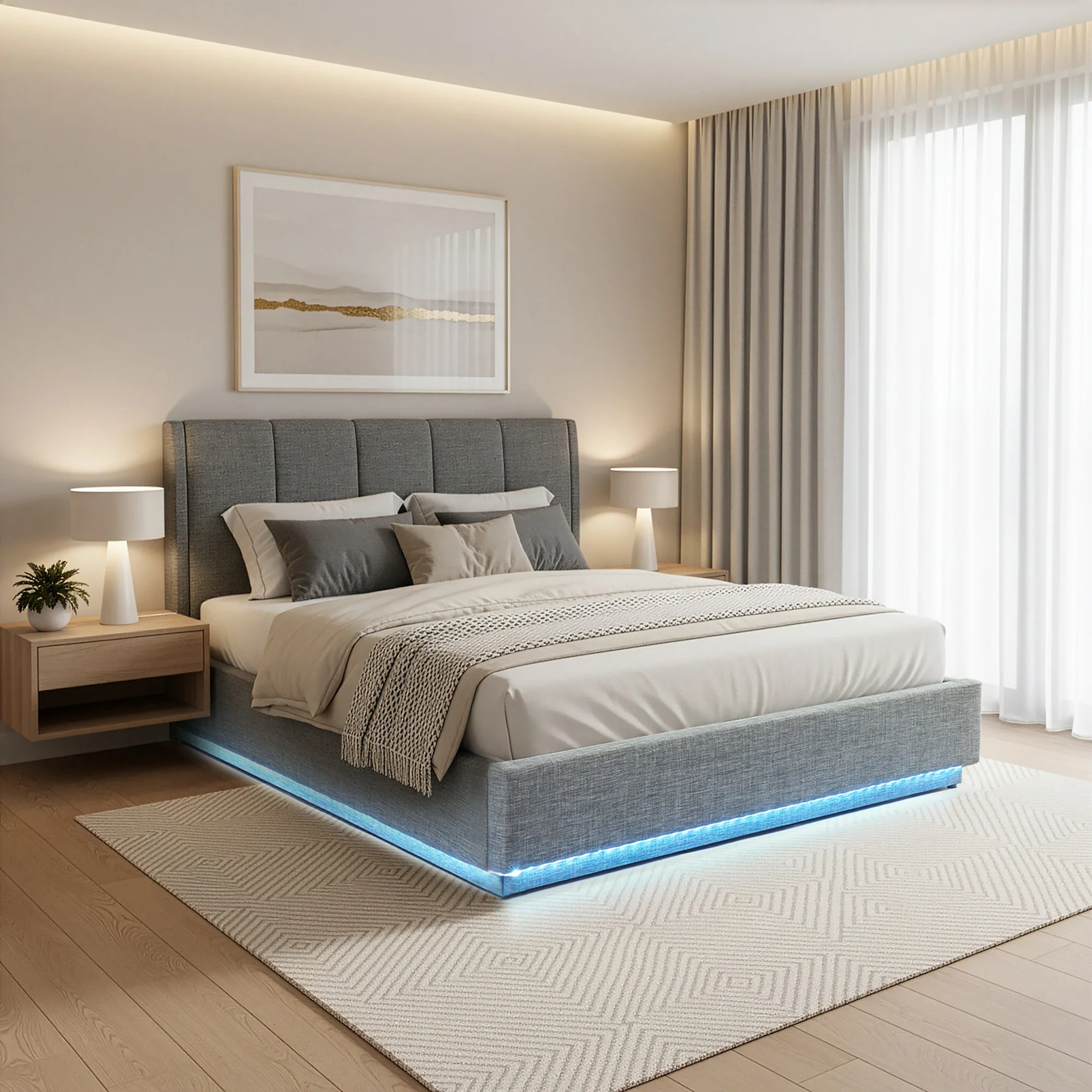 Tweepersoonsbed Tröstiar led bed met opbergruimte linnen [en.casa] - Image 4