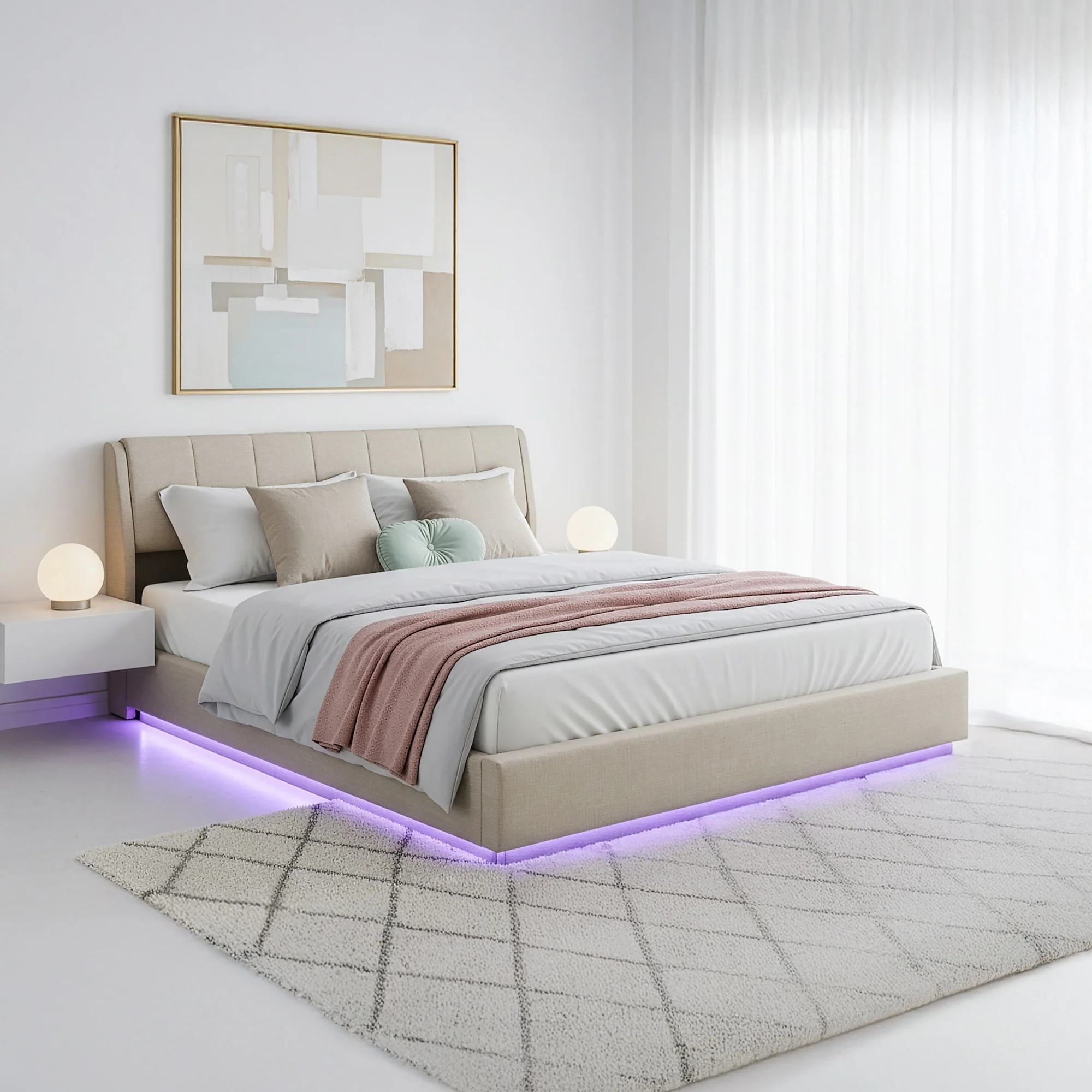 Tweepersoonsbed Tröstiar led bed met opbergruimte linnen [en.casa] - Image 5