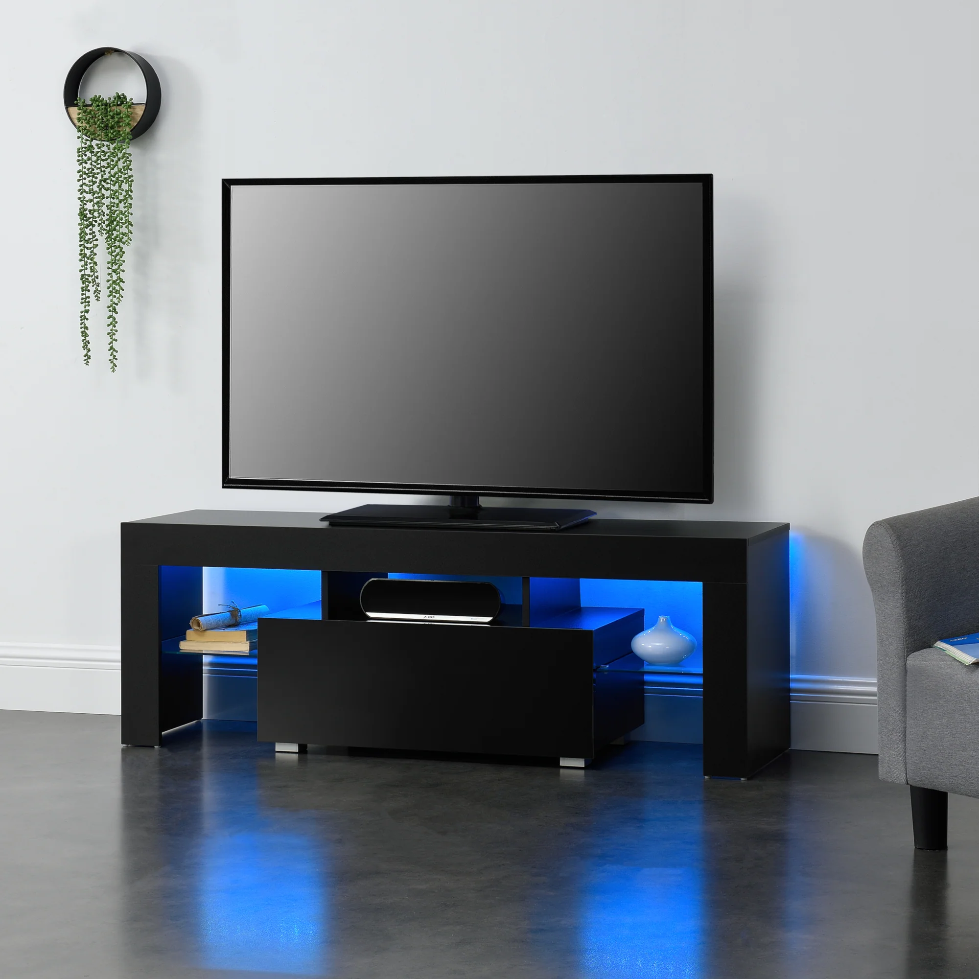 Tv meubel Grimsey met led verlichting, afstandsbediening, planken en lade - verschillende kleuren - Image 2
