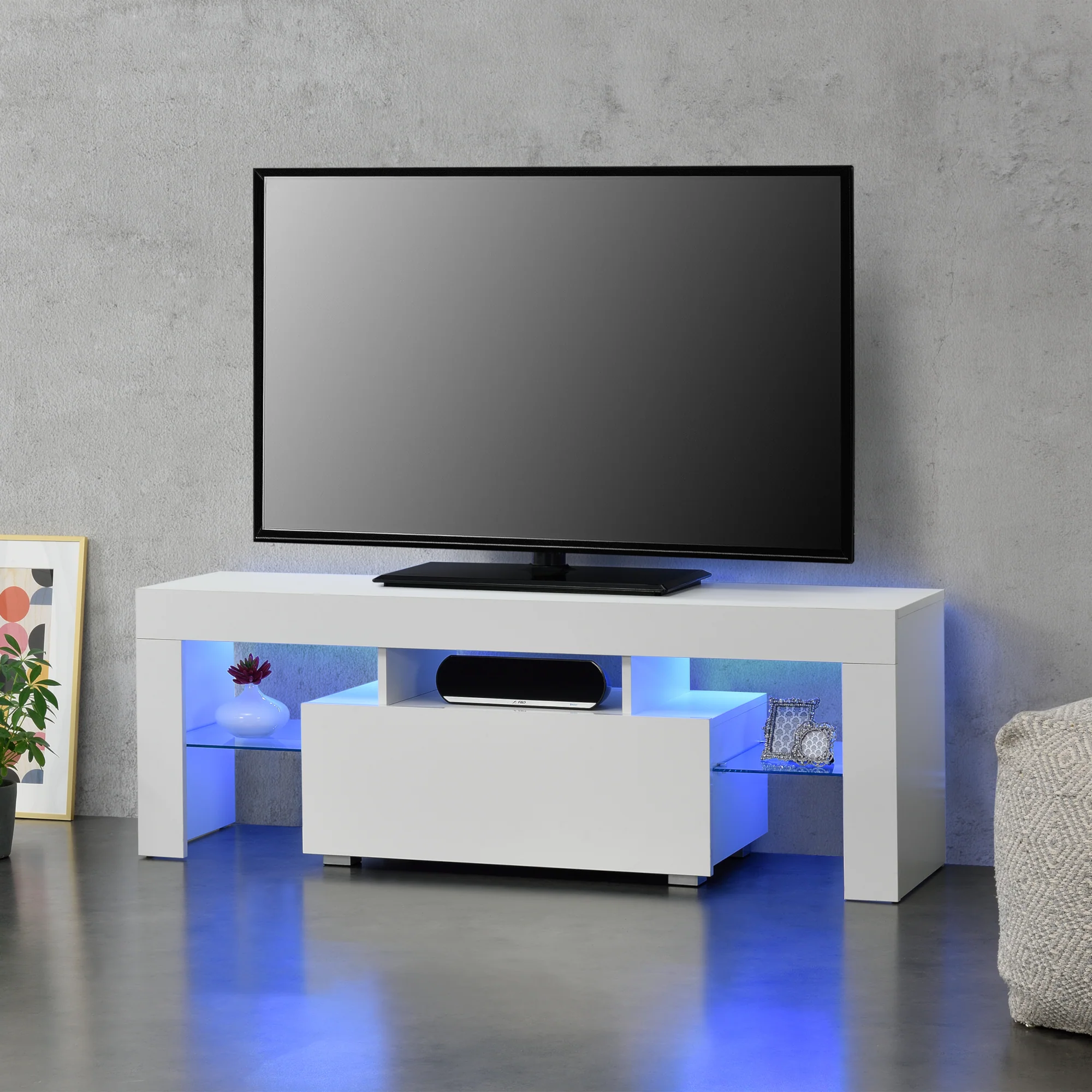 Tv meubel Grimsey met led verlichting, afstandsbediening, planken en lade - verschillende kleuren - Image 3