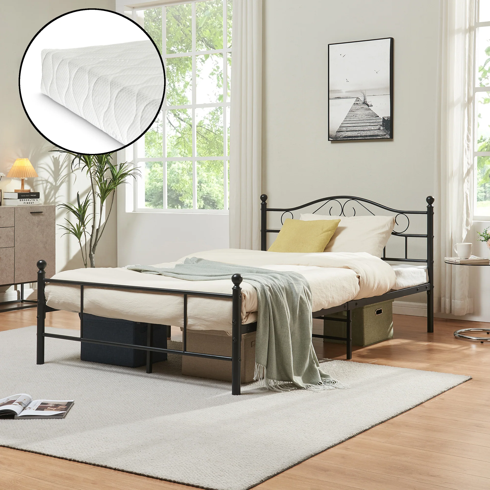 Metalen bedframe incl. bedbodem met of zonder matras 120x200 cm - zwart of wit - Image 4