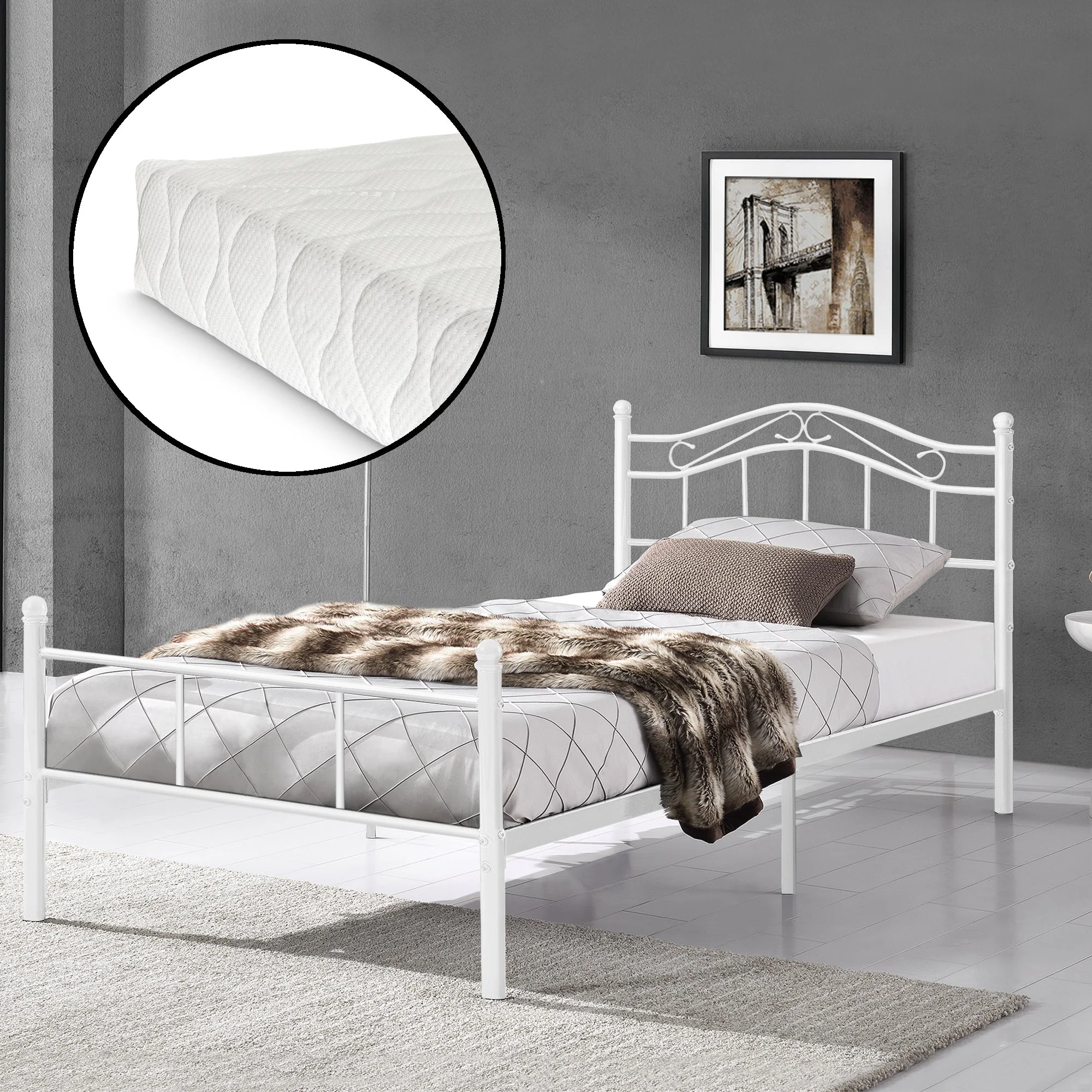 Metalen bedframe incl. bedbodem met of zonder matras 120x200 cm - zwart of wit - Image 6