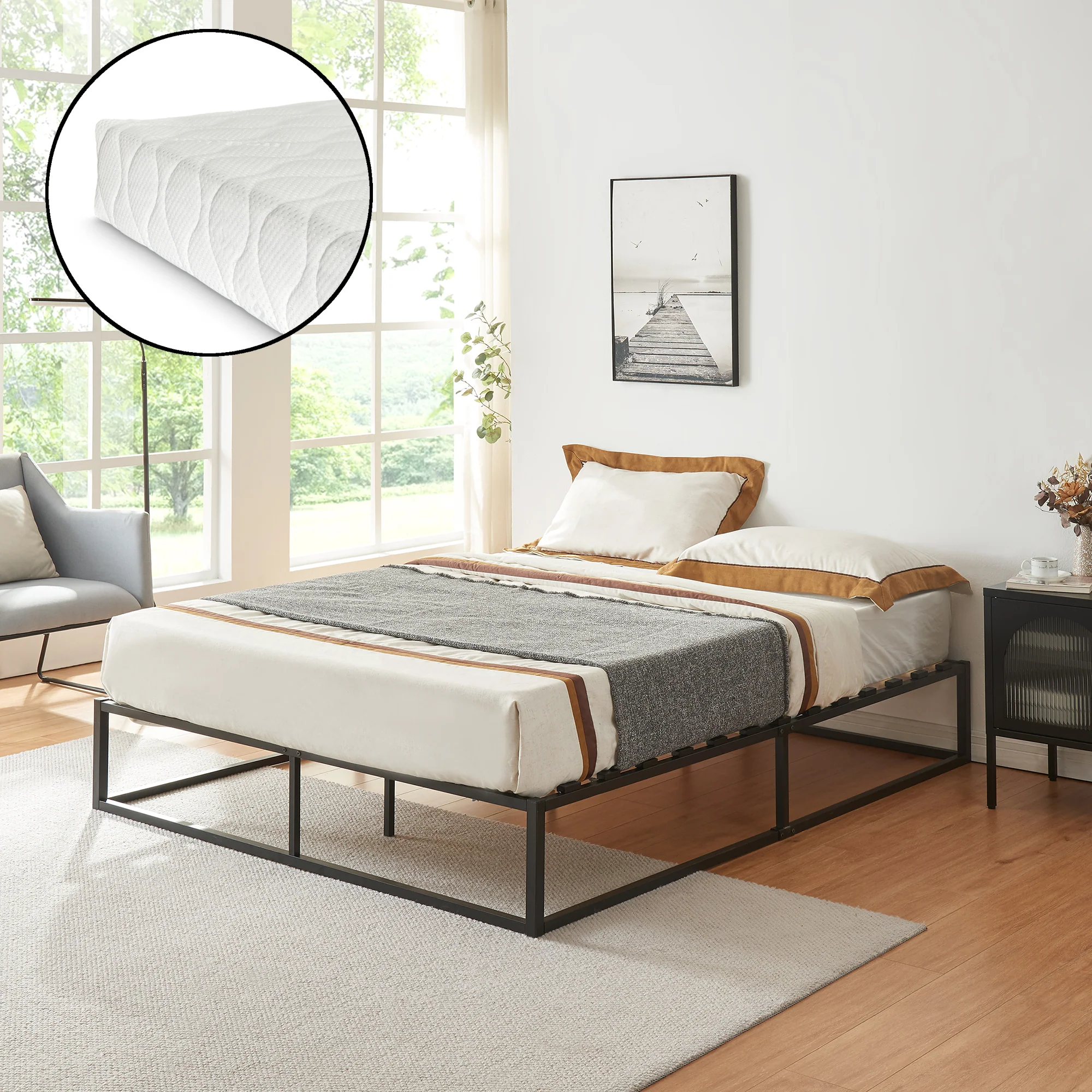 Stalen bedframe met bedbodem en matras - verschillende maten en kleuren - Image 9