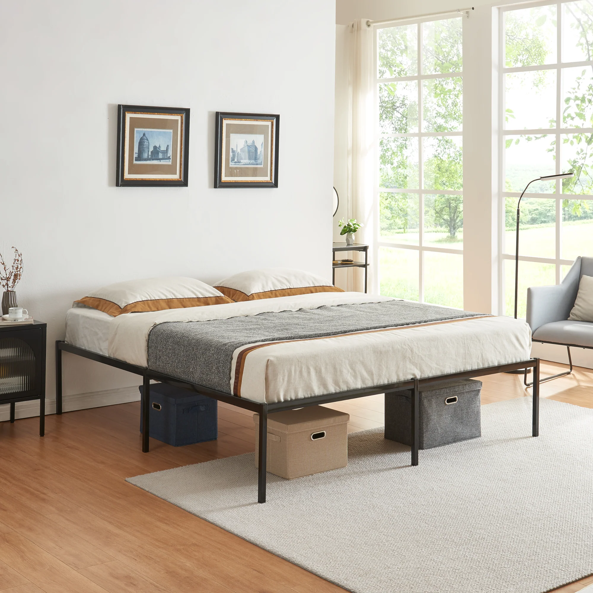 Metalen bed Vårdö met bedbodem zwart [en.casa] - Image 2