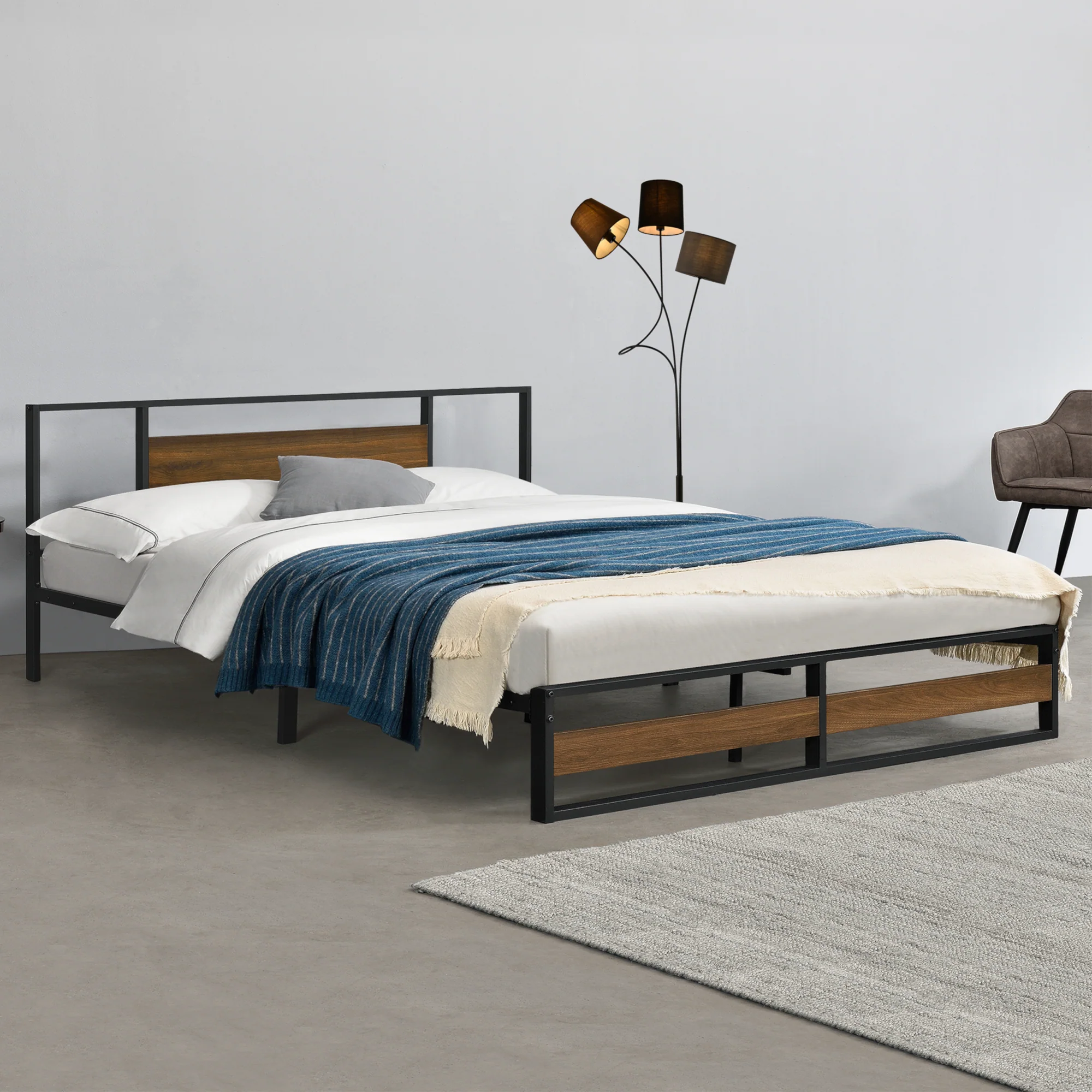 Metalen bed Villach bedframe met bedbodem zwart en walnoot - verschillende maten - Image 2