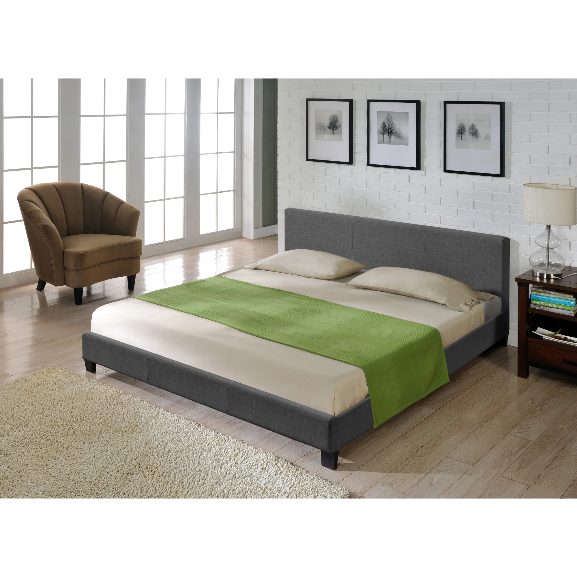 Houten tweepersoonsbed stof donkergrijs met of zonder LED-verlichting en matras - 8 varianten