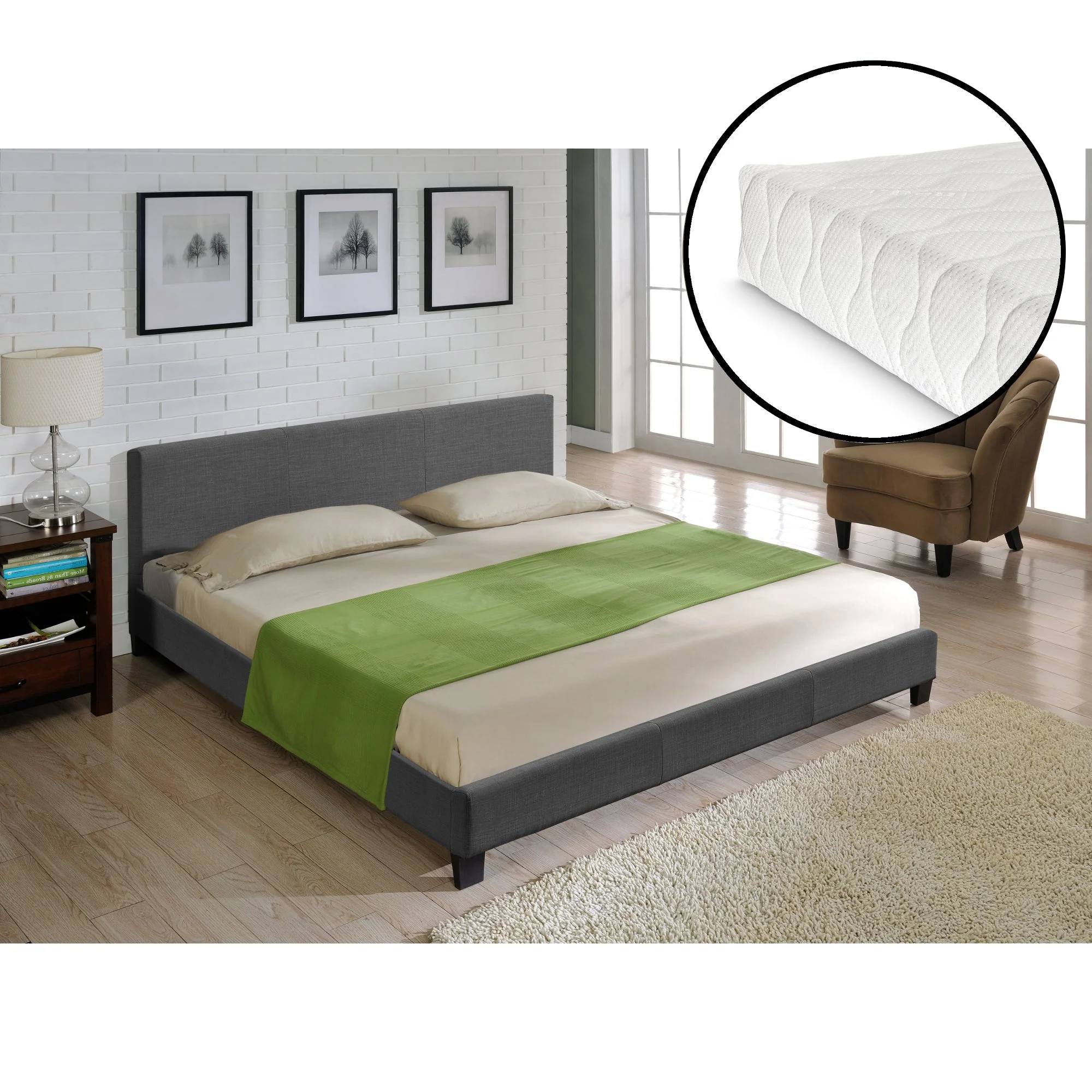 Houten tweepersoonsbed stof donkergrijs met of zonder LED-verlichting en matras - 8 varianten - Image 12