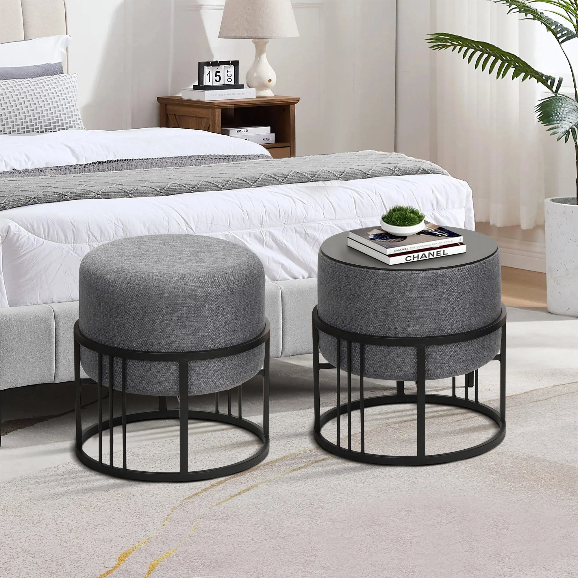 Krukje en bijzettafel Tas 2-in-1 set stapelbaar textiel [en.casa] - Image 5