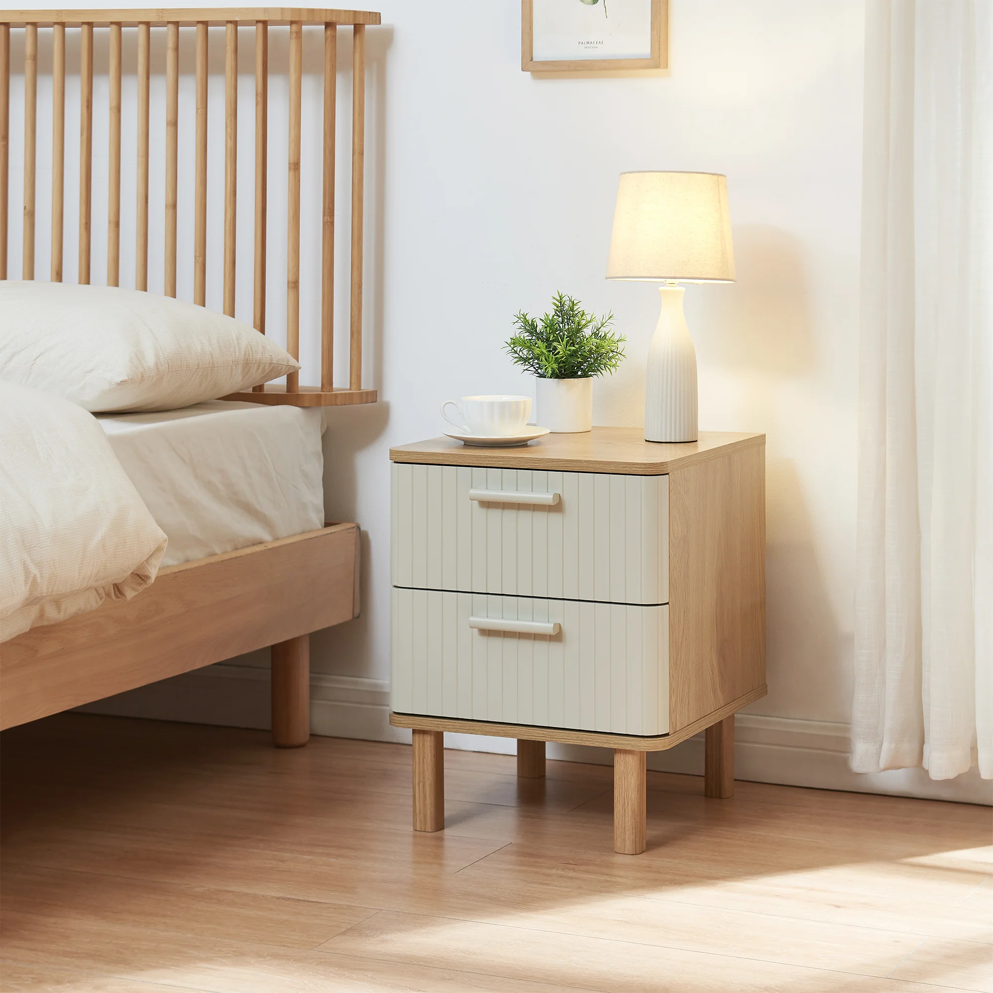 Nachtkastje Ferrersp 50x40x40 cm eikenkleurig havermout en naturel [en.casa]