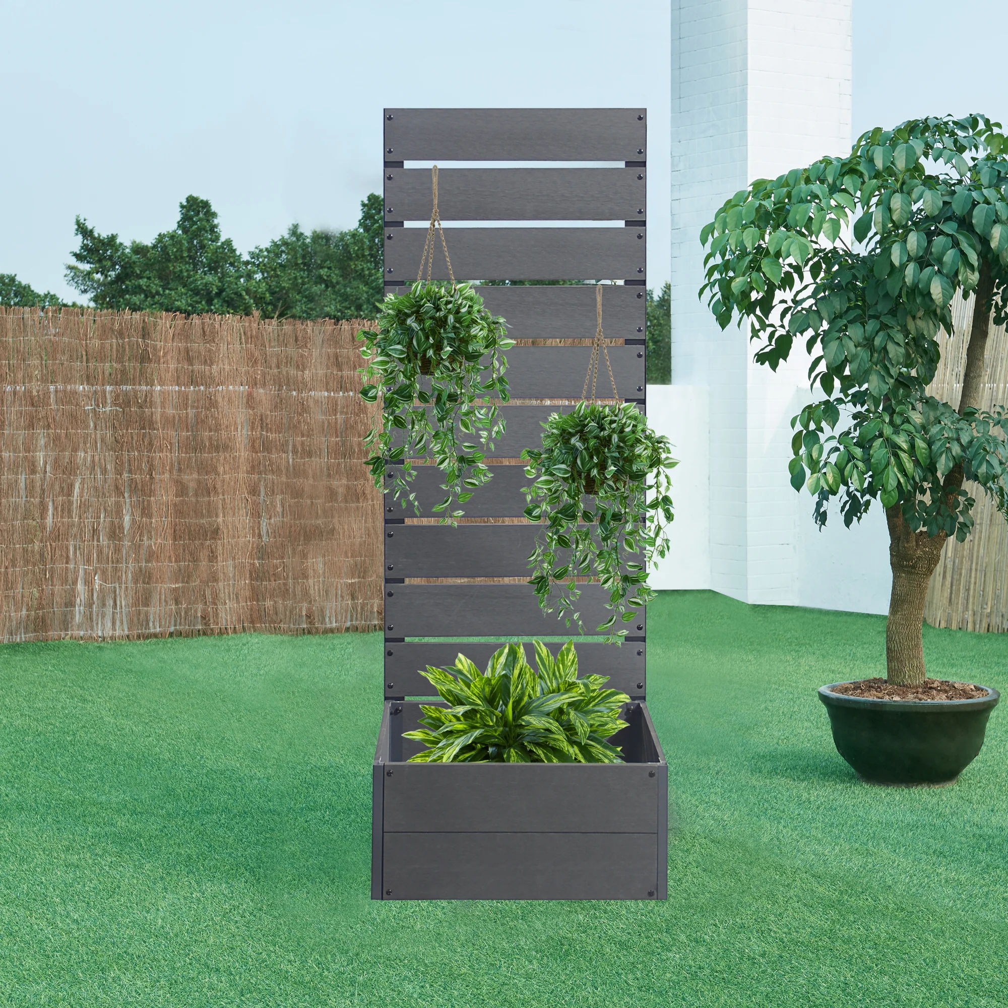 Plantenbak met tuinscherm Heerde HKC grijs [en.casa] - Image 2