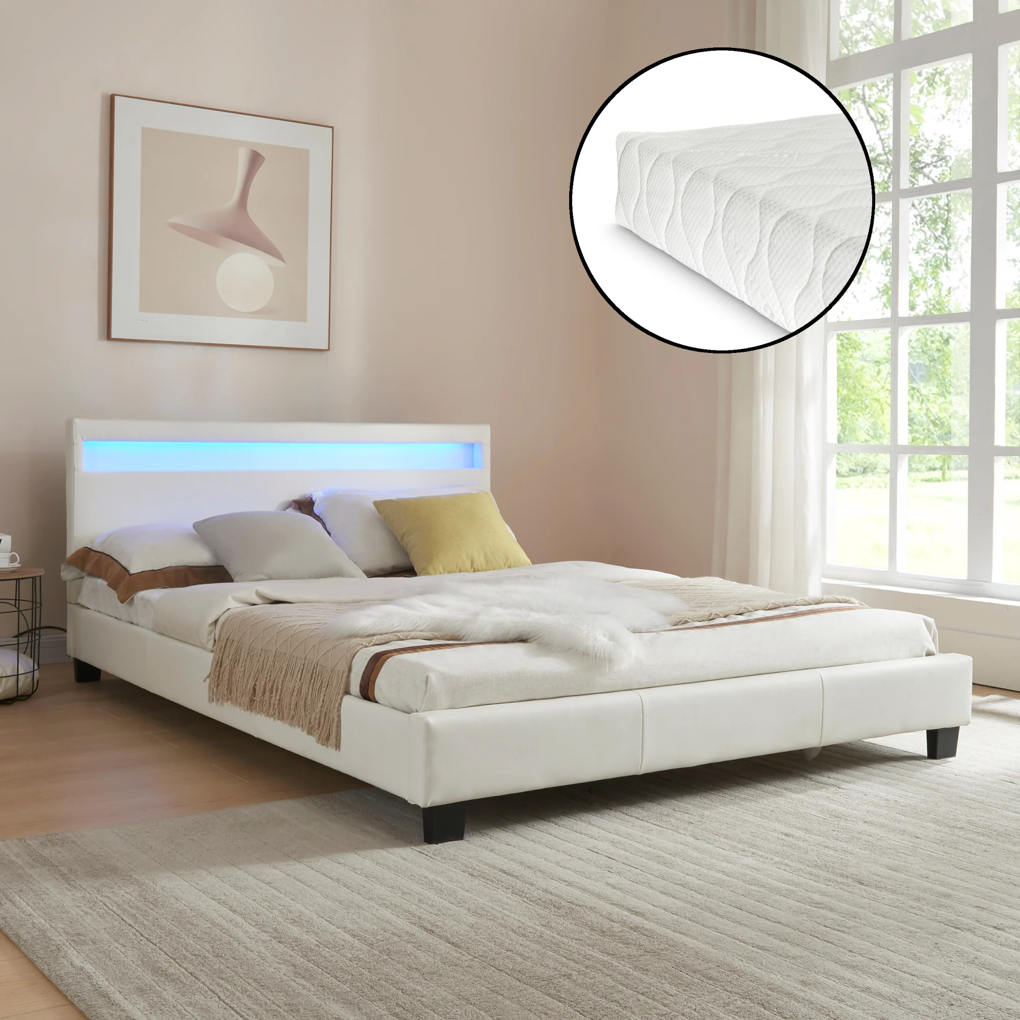 Bed Parijs kunstleer met matras LED-verlichting en bedbodem - 18 varianten - Image 15