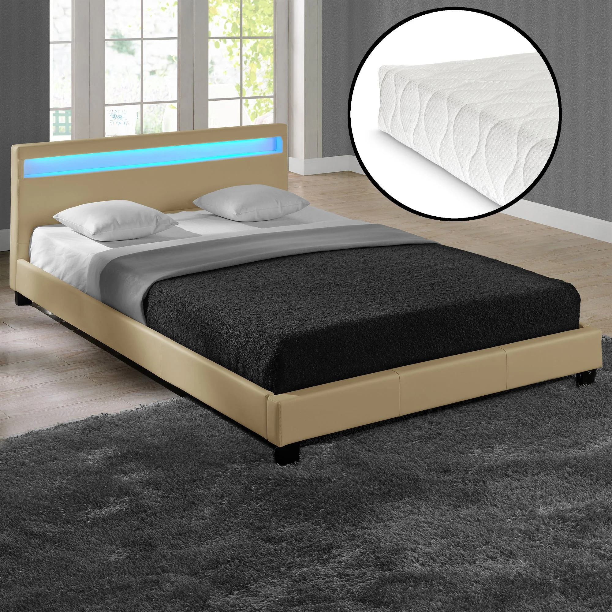 Bed Parijs kunstleer met matras LED-verlichting en bedbodem - 18 varianten - Image 22