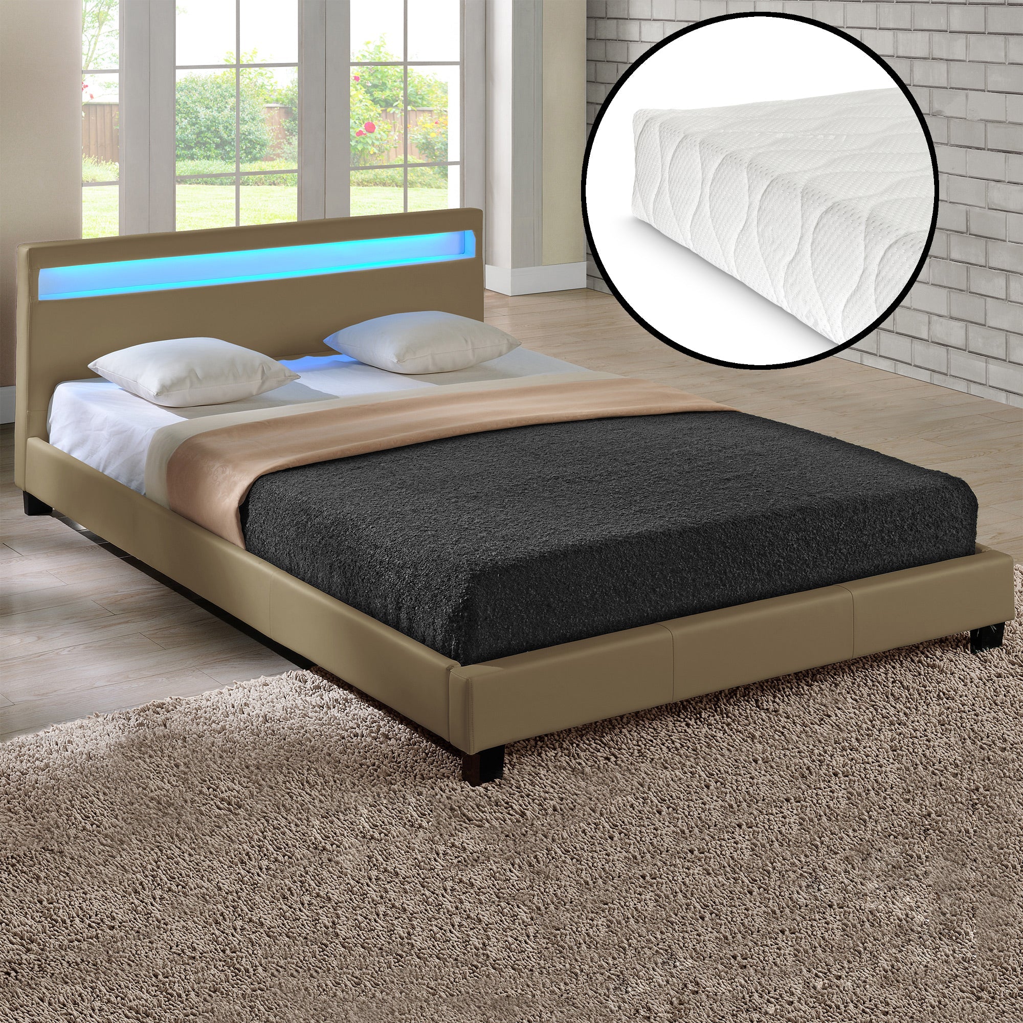 Bed Parijs kunstleer met matras LED-verlichting en bedbodem - 18 varianten - Image 26