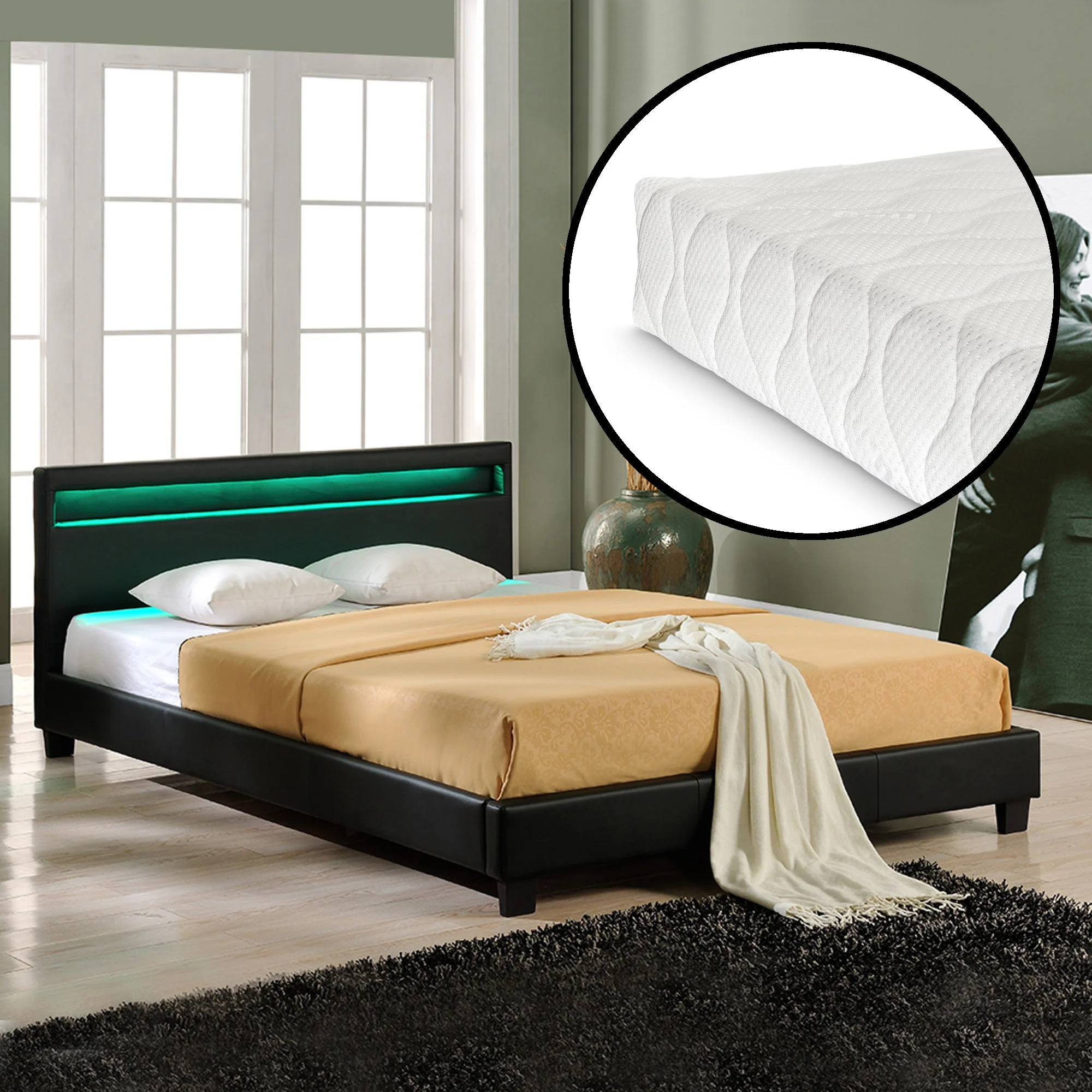 Bed Parijs kunstleer met matras LED-verlichting en bedbodem - 18 varianten - Image 35