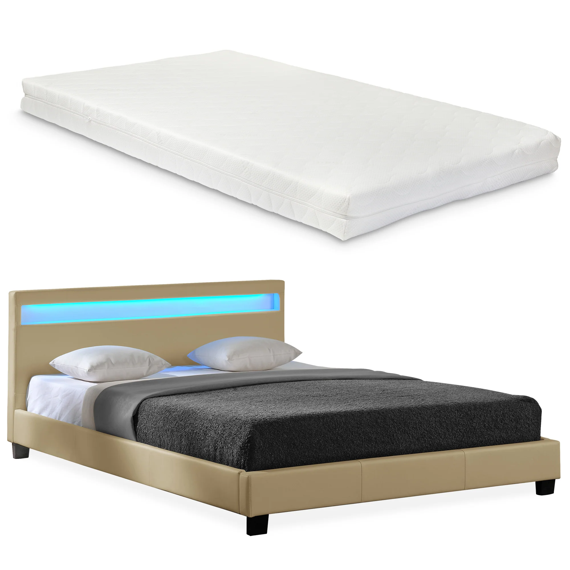 Bed Parijs kunstleer met matras LED-verlichting en bedbodem - 18 varianten - Image 4