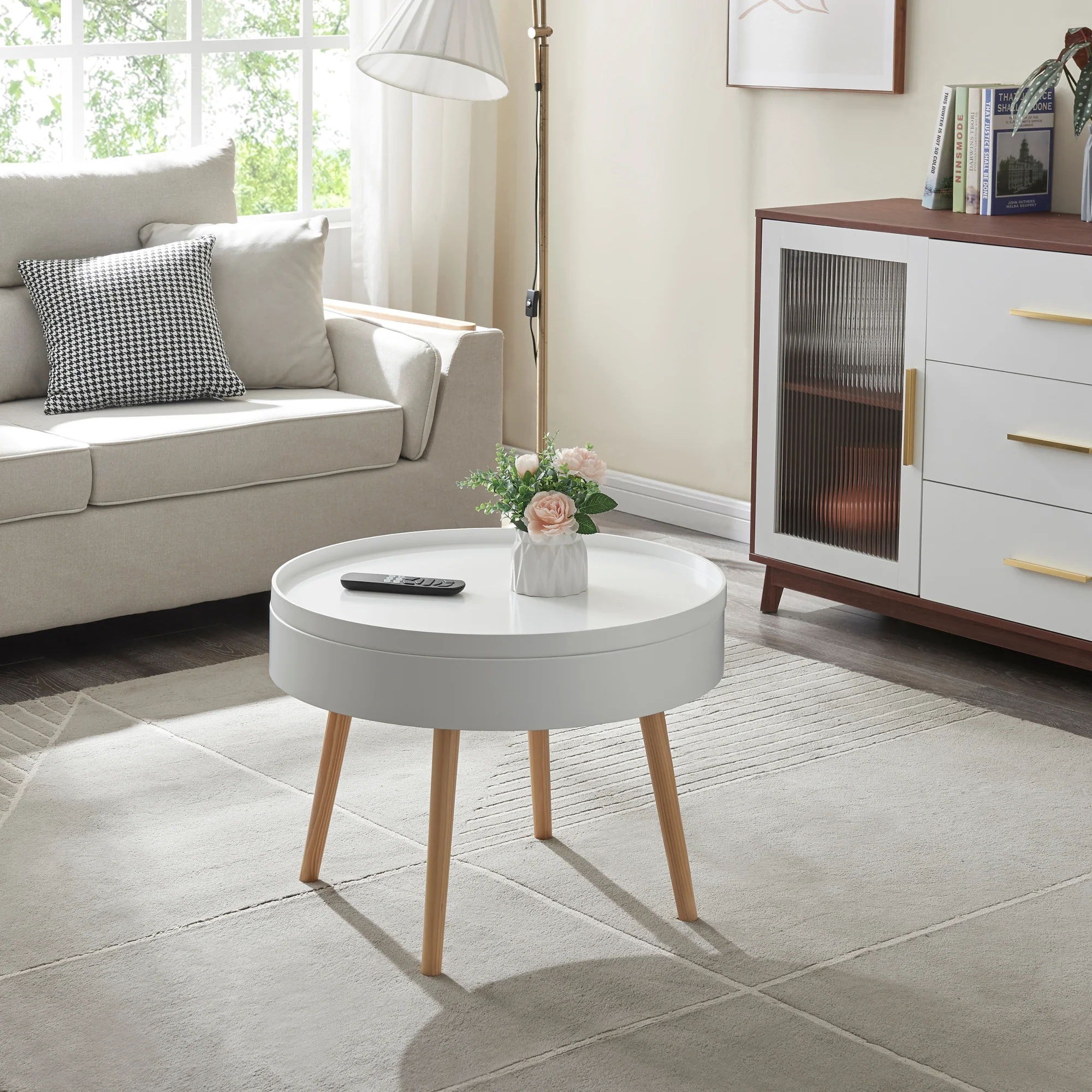 Salontafel Bongard 45xØ60 cm rond wit en naturel [en.casa] - Image 2