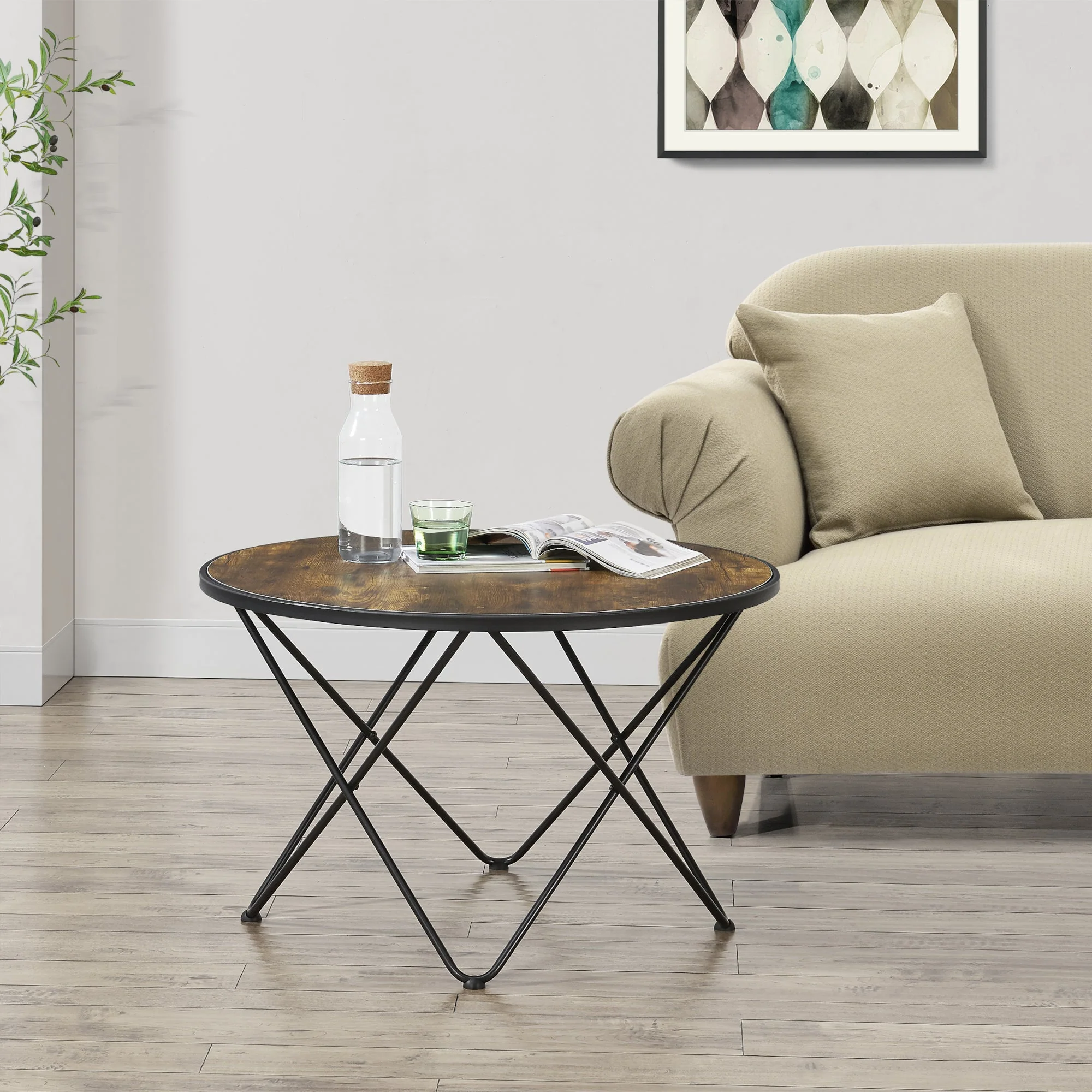 [en.casa] Salontafel Goskamark rond houtkleurig donker en zwart - Image 2