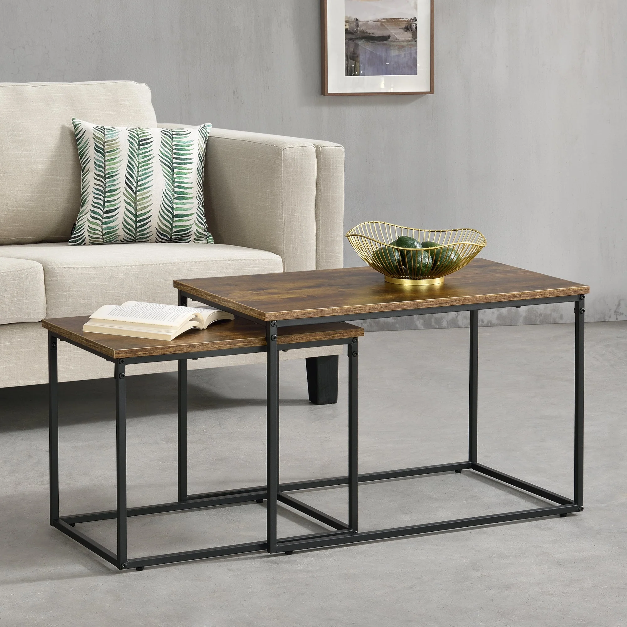 [en.casa] Salontafel Harnosand set van 2 zwart en houtkleurig - Image 2