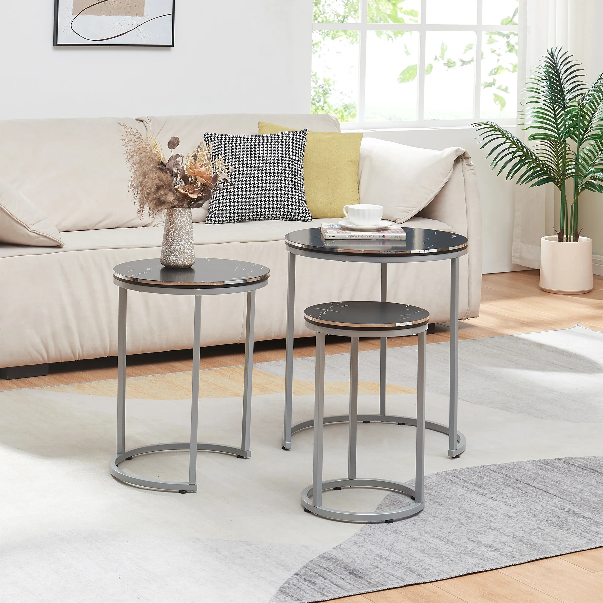 [en.casa] Bijzettafel Bornholm set van 3 rond - 2 varianten