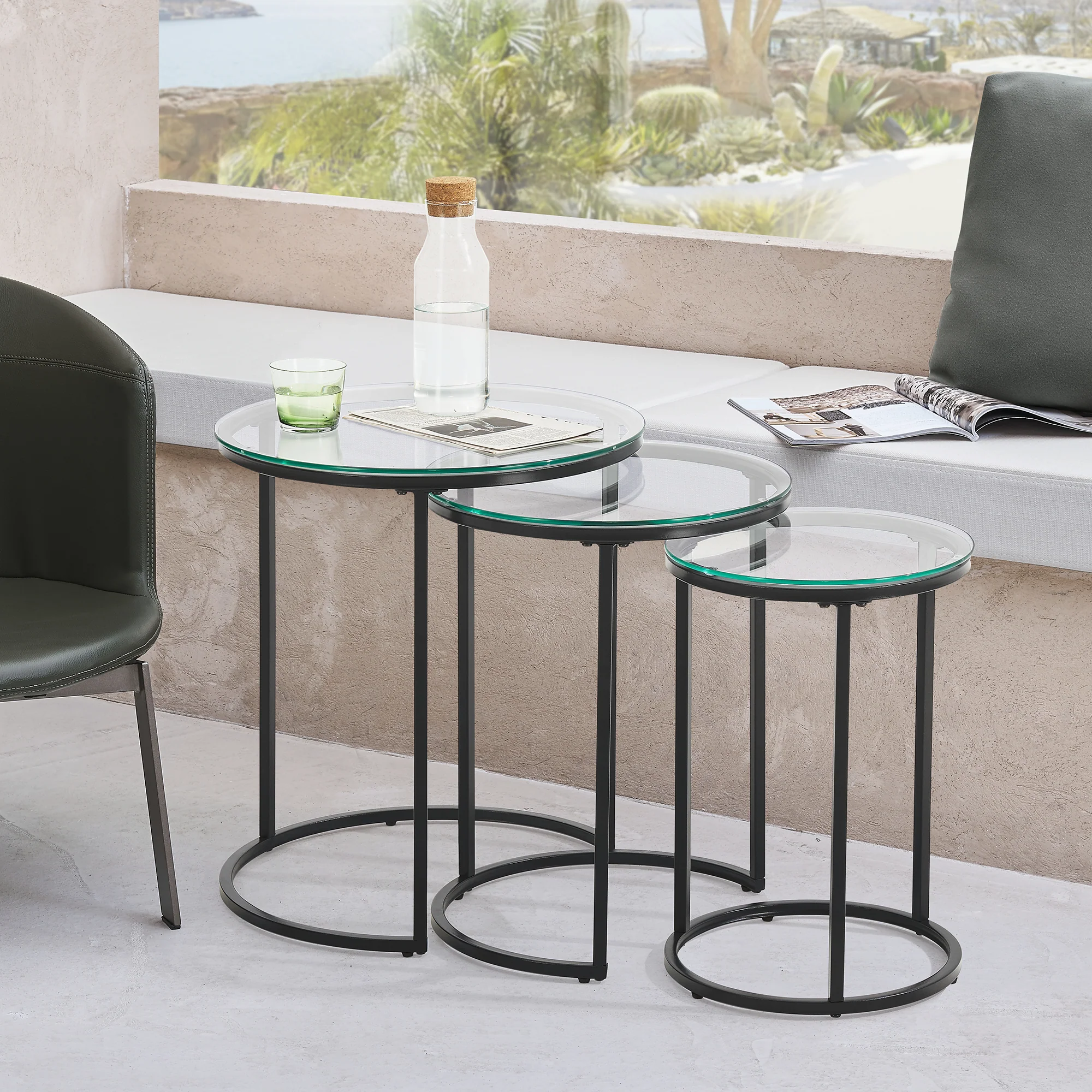 [en.casa] Bijzettafel set van 3 Kyyjärvi zwart en transparant - 2 varianten - Image 2