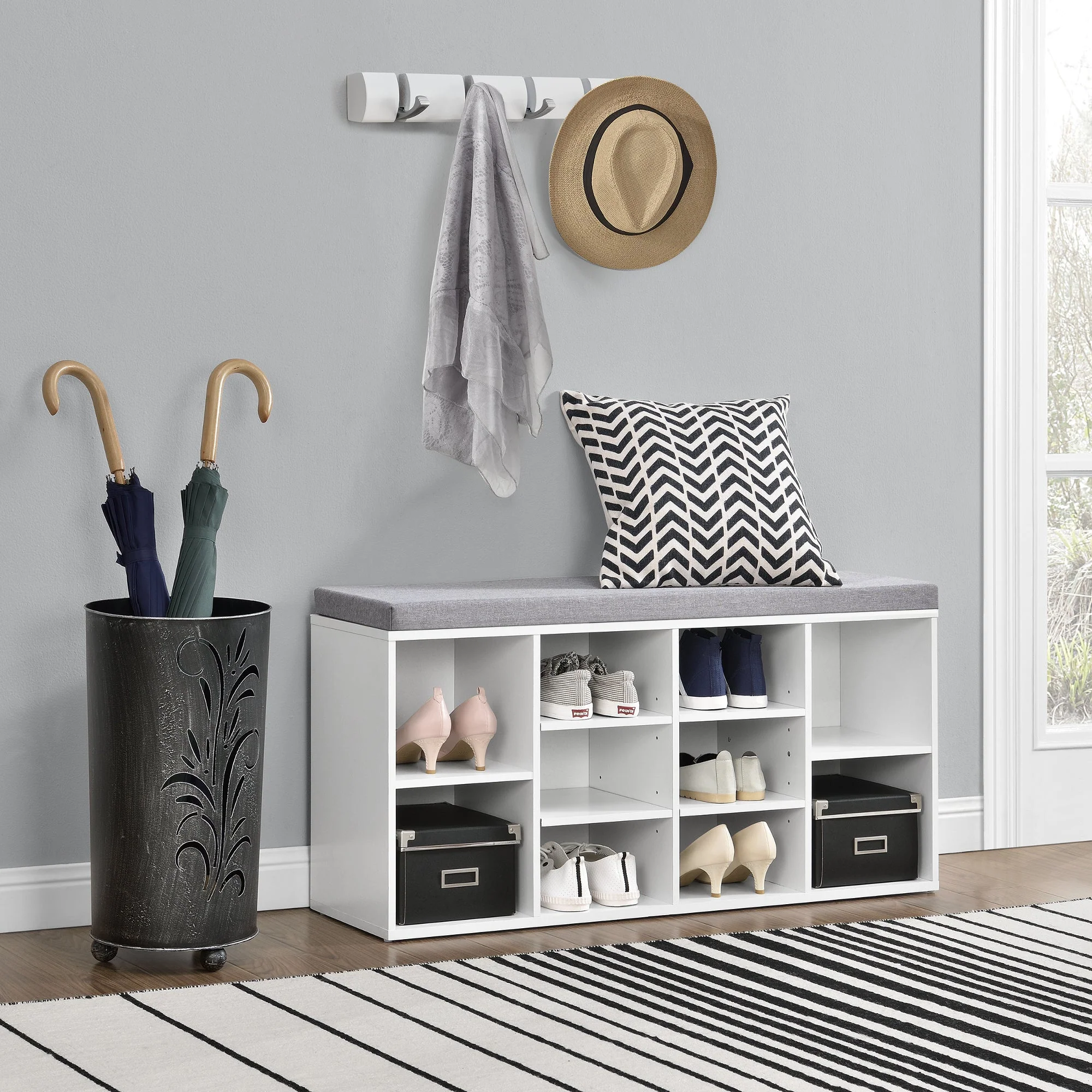 Schoenenkast 103x30x48 cm met zitkussen donkergrijs en wit - Image 2