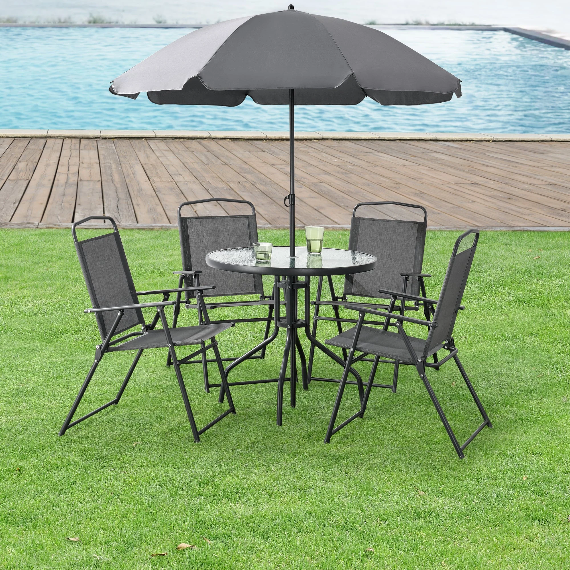 Tuinset 6-delig Milagro met parasol zwart en donkergrijs - Image 2