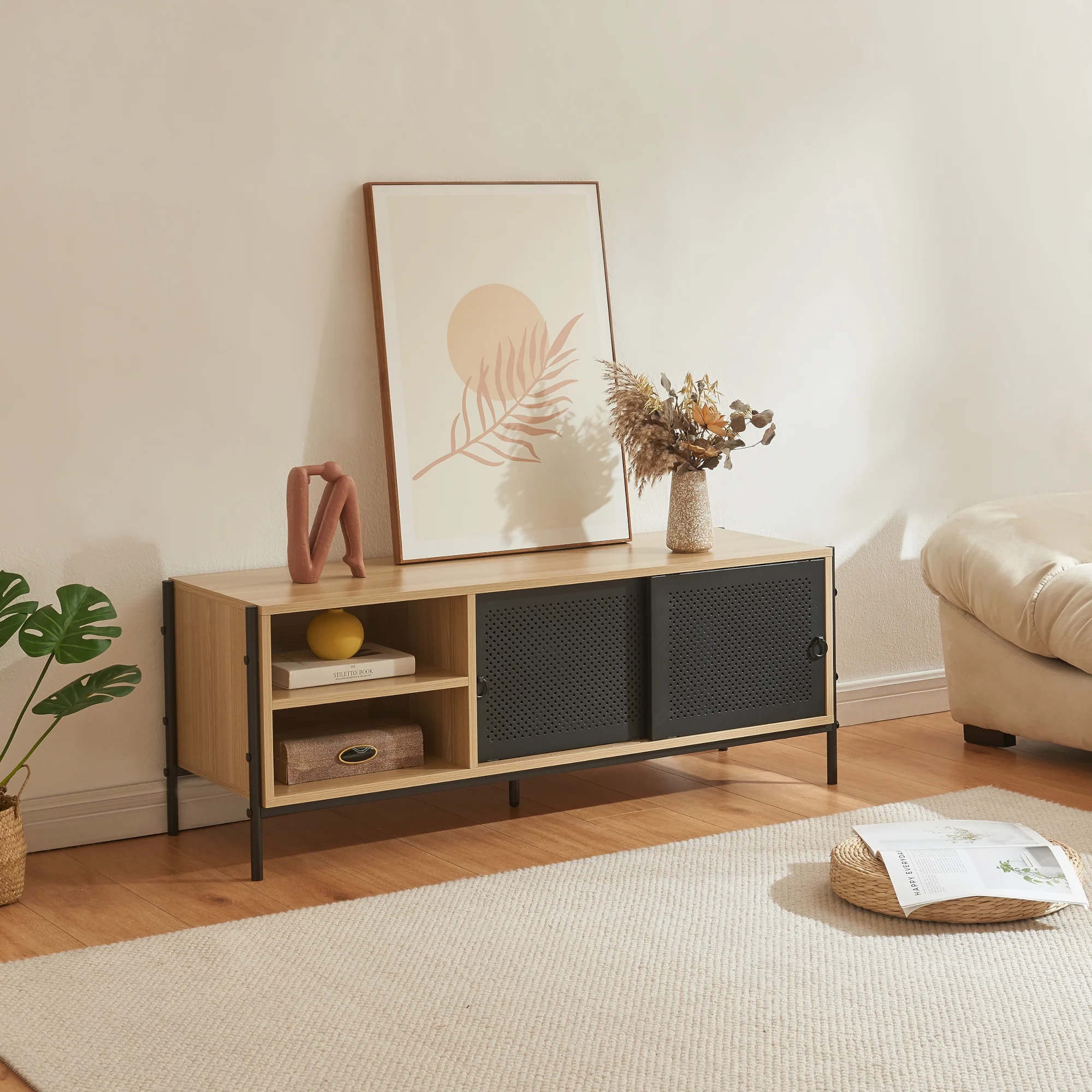 TV meubel Tysnes 120x40x45 cm eikenkleurig en zwart [en.casa]