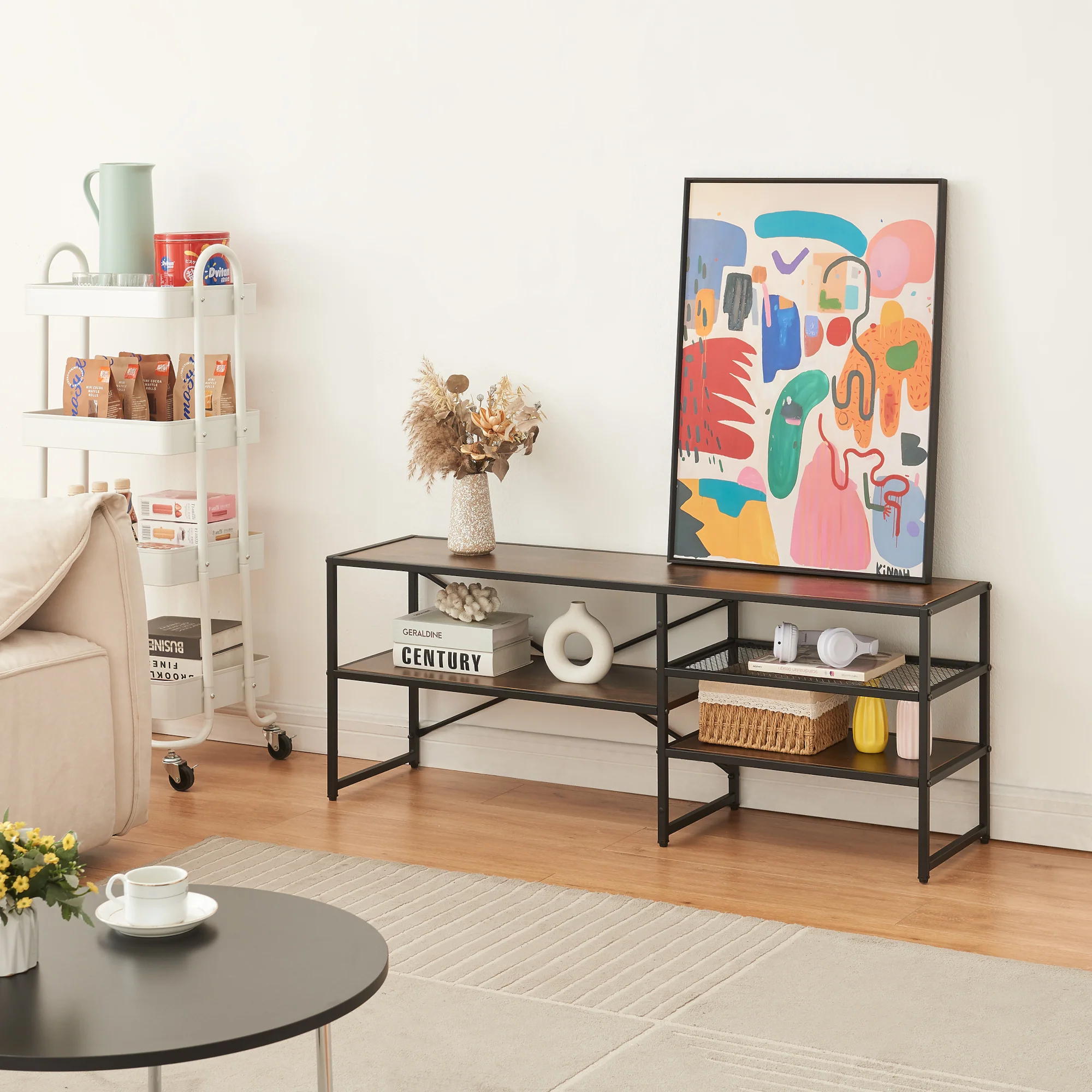TV meubel Västiarharg 120x30x46 cm zwart en walnootkleurig [en.casa]