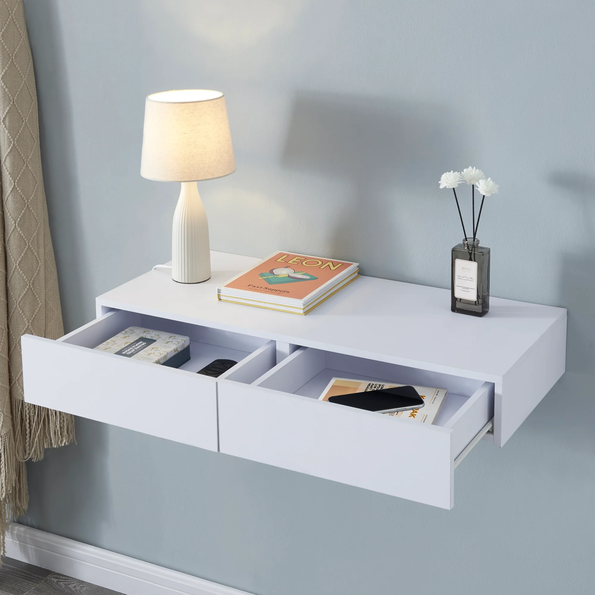 [en.casa] Wandplank Karstula met 2 lades 80x35x12 cm - 2 varianten - Image 3