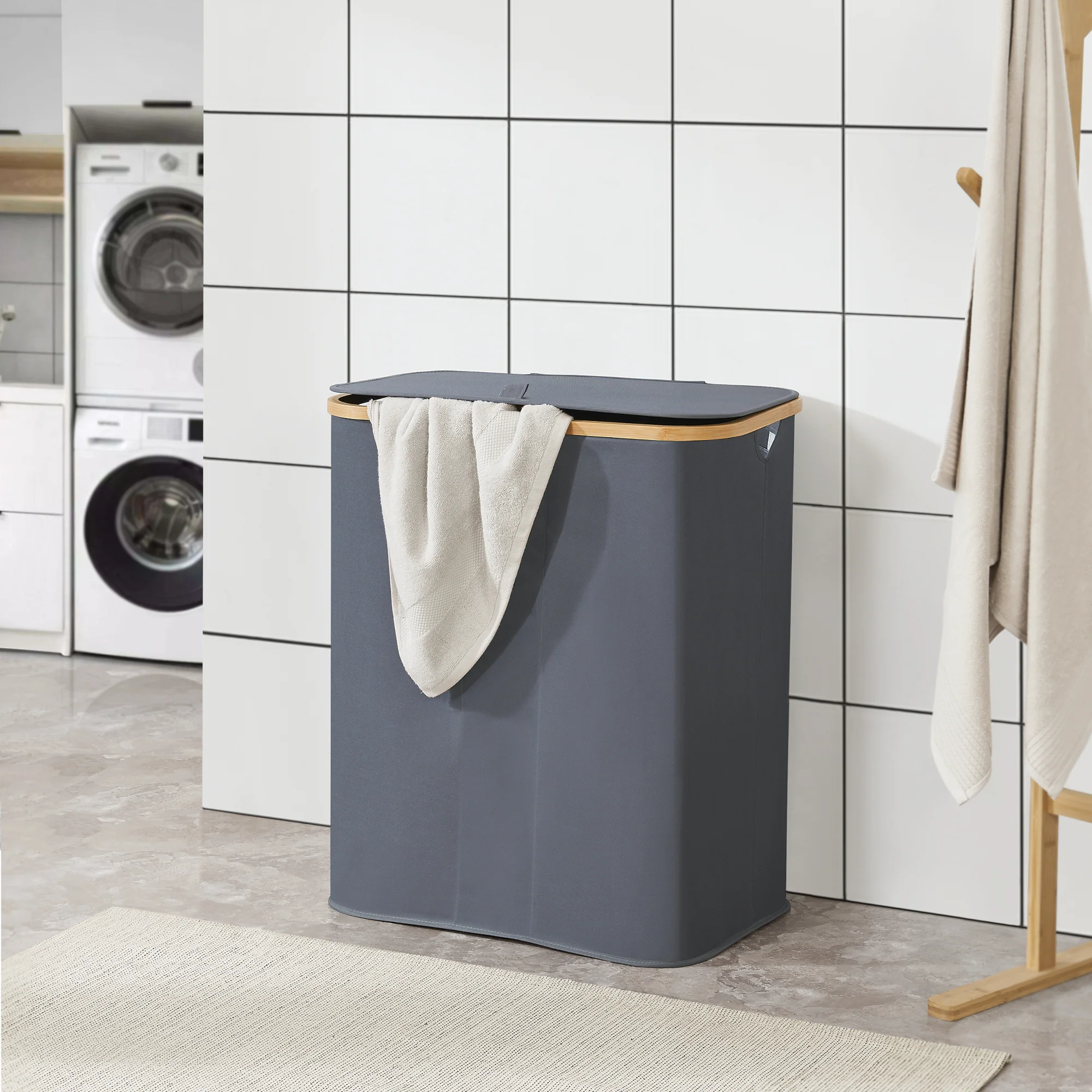 [en.casa] Wasmand Rusko met 3 waszakken 69x57x37 cm - 2 varianten - Image 2